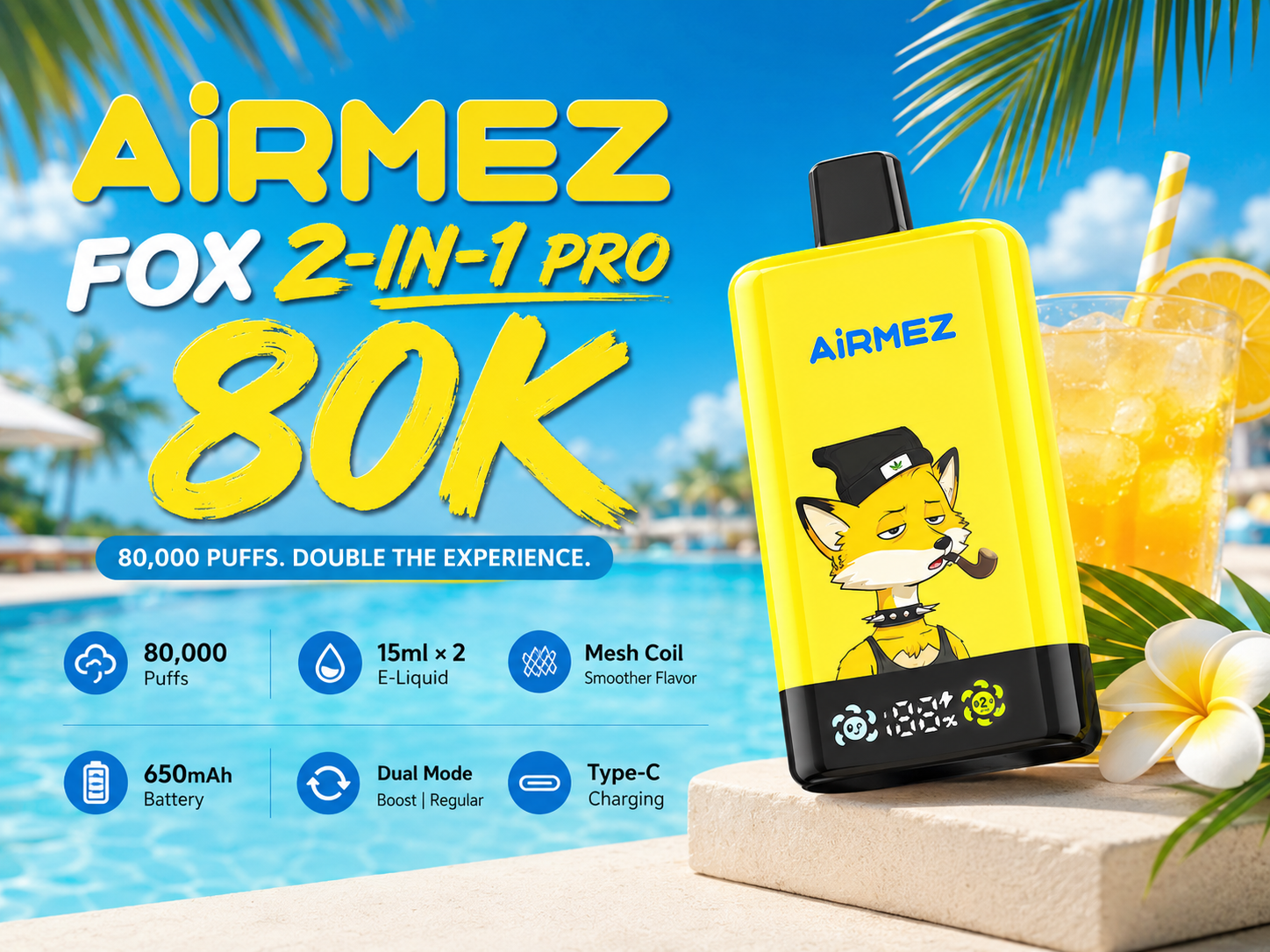 AiRMEZ Fox Series product lineup featuring 2-in-1 Pro 80K, 4-in-1 120K, 6-in-1 140K and 8-in-1 160K multi-flavor devices