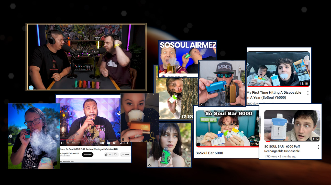 A collection of positive Airmez and So Soul vape reviews from popular social media influencers and YouTubers.