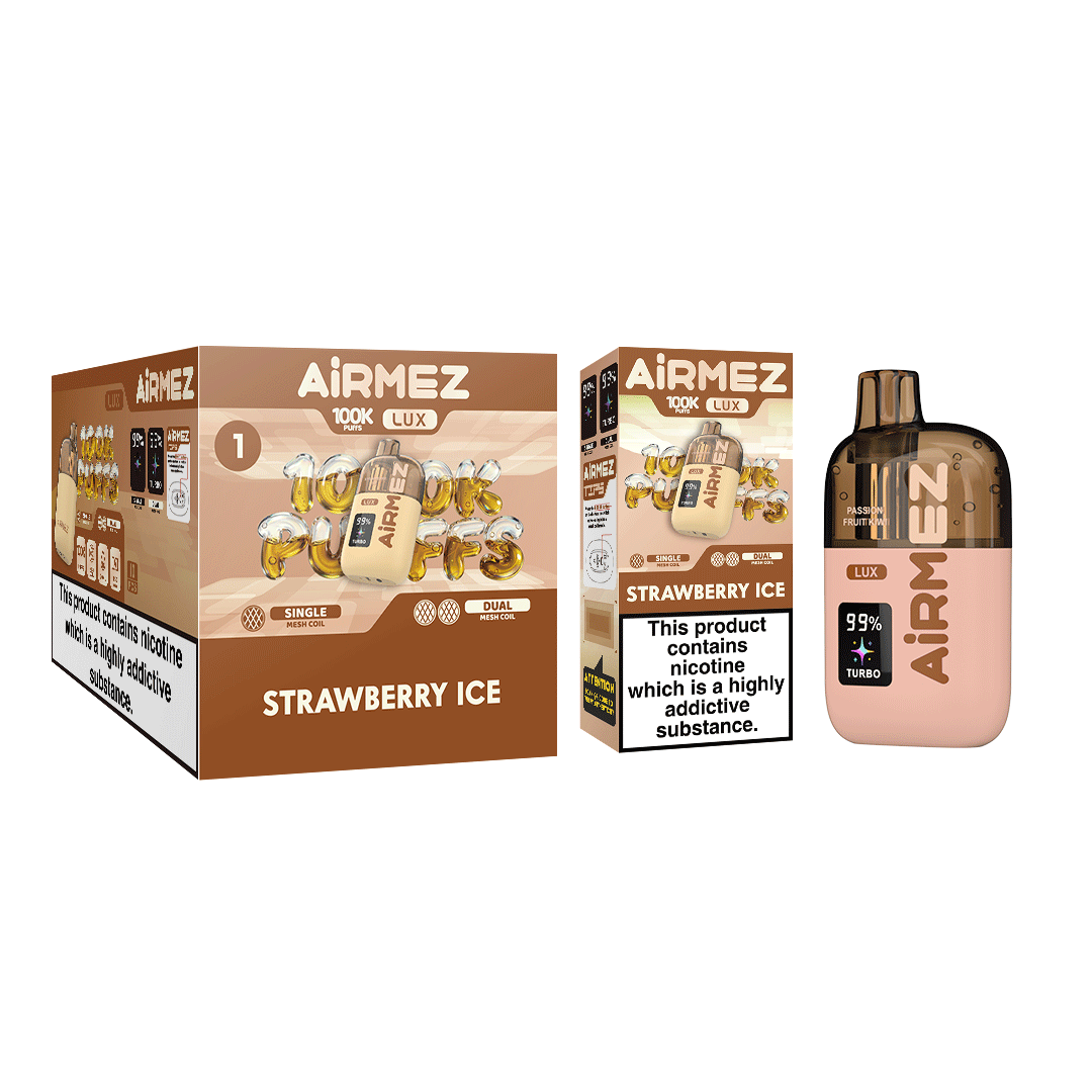Airmez Lux 100,000 Puffs strawberry Ice disposable vape wholesale master box with 10pcs retail display carton packaging for EU market