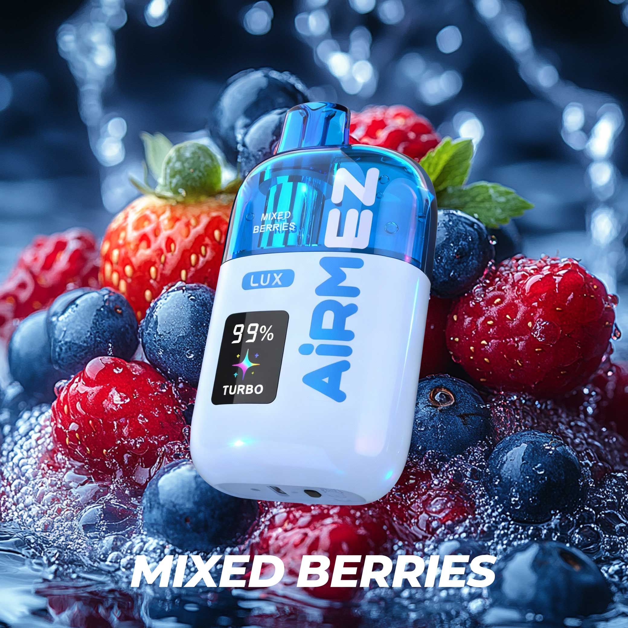 Official Mixed Berries flavor of Airmez Lux 60K Puffs. Fast EU shipping available. Professional 60,000 puff disposable with smart display.