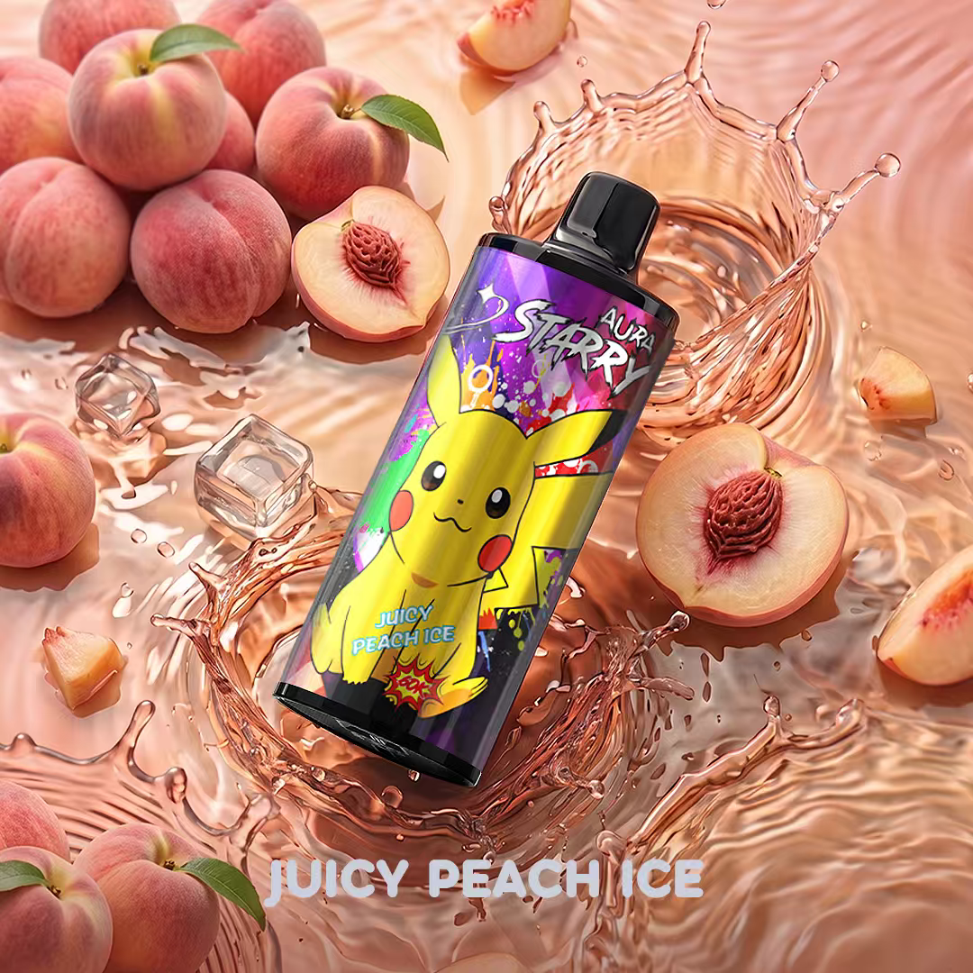 STARRY 60K Juicy Peach Ice disposable vape with peach and icy flavor