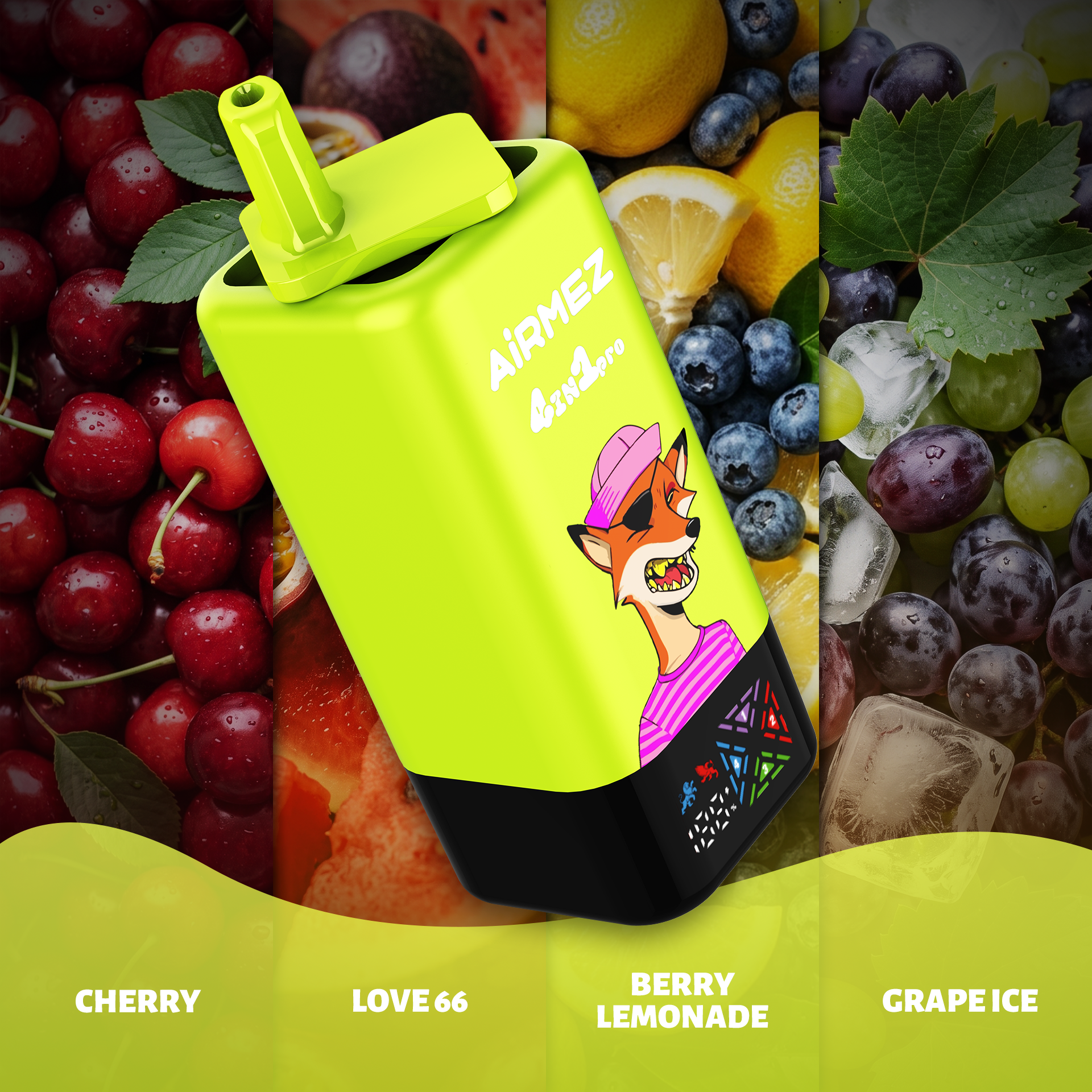 AiRMEZ Fox 4-in-1 Pro 120K Cherry, Love 66, Berry Lemonade and Grape Ice