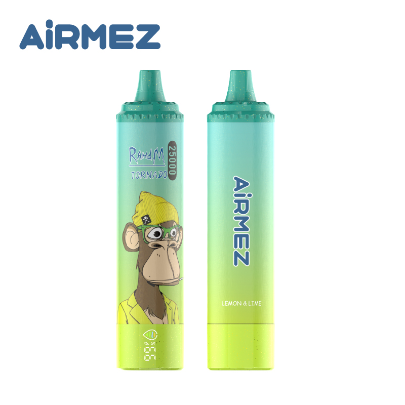 Lemon & Lime flavor of the Airmez Tornado 25000 Puffs disposable. Front and rear angles on a white background showing the bold character art.