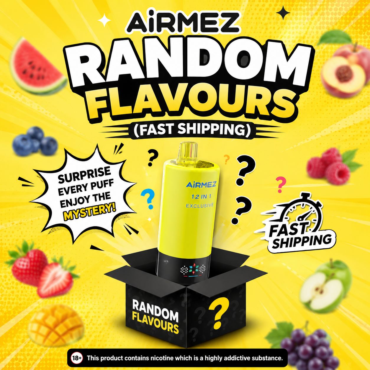 Assorted multi-flavor blind box selection of AiRMEZ Exclusive 12-in-1 300K high-capacity devices with random editions for fast shipping.