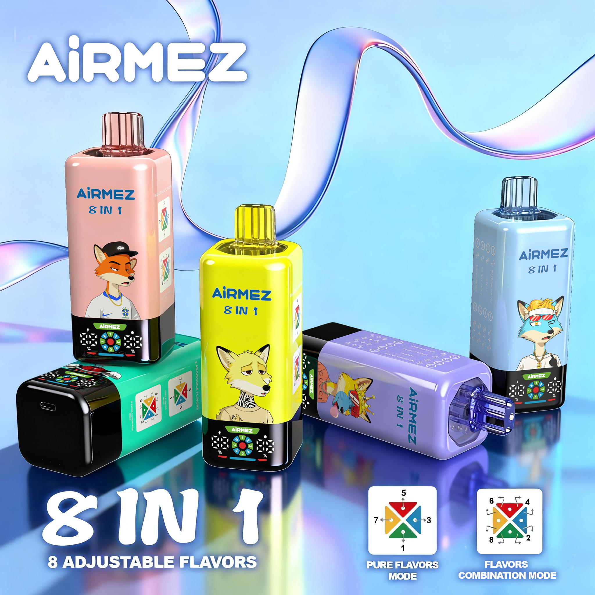 Airmez Fox 8-in-1 160K – Full Color Collection | 8 Adjustable Flavors, 10 Flavor Kits | EU Warehouse Fast Delivery