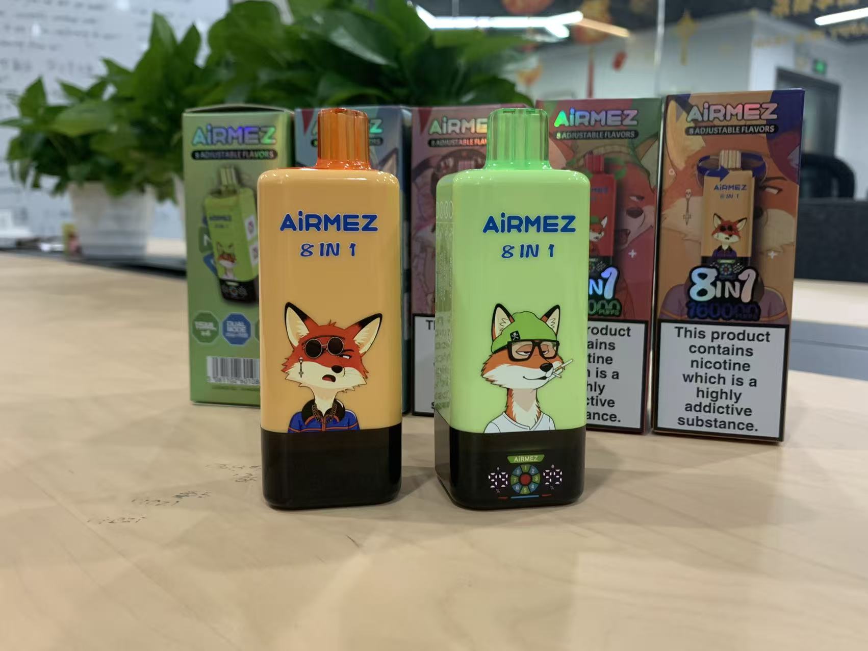 Airmez Fox 8-in-1 160K vape with four 15mL tanks, smart display and multi-flavor system