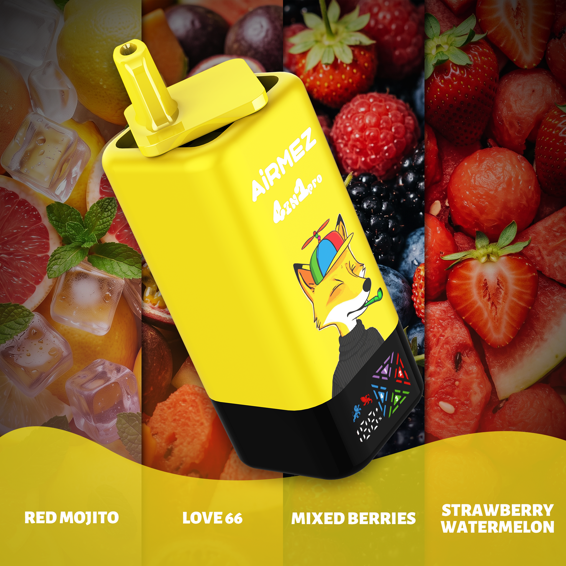 AiRMEZ Fox 4-in-1 Pro 120K Red Mojito, Love 66, Mixed Berries and Strawberry Watermelon