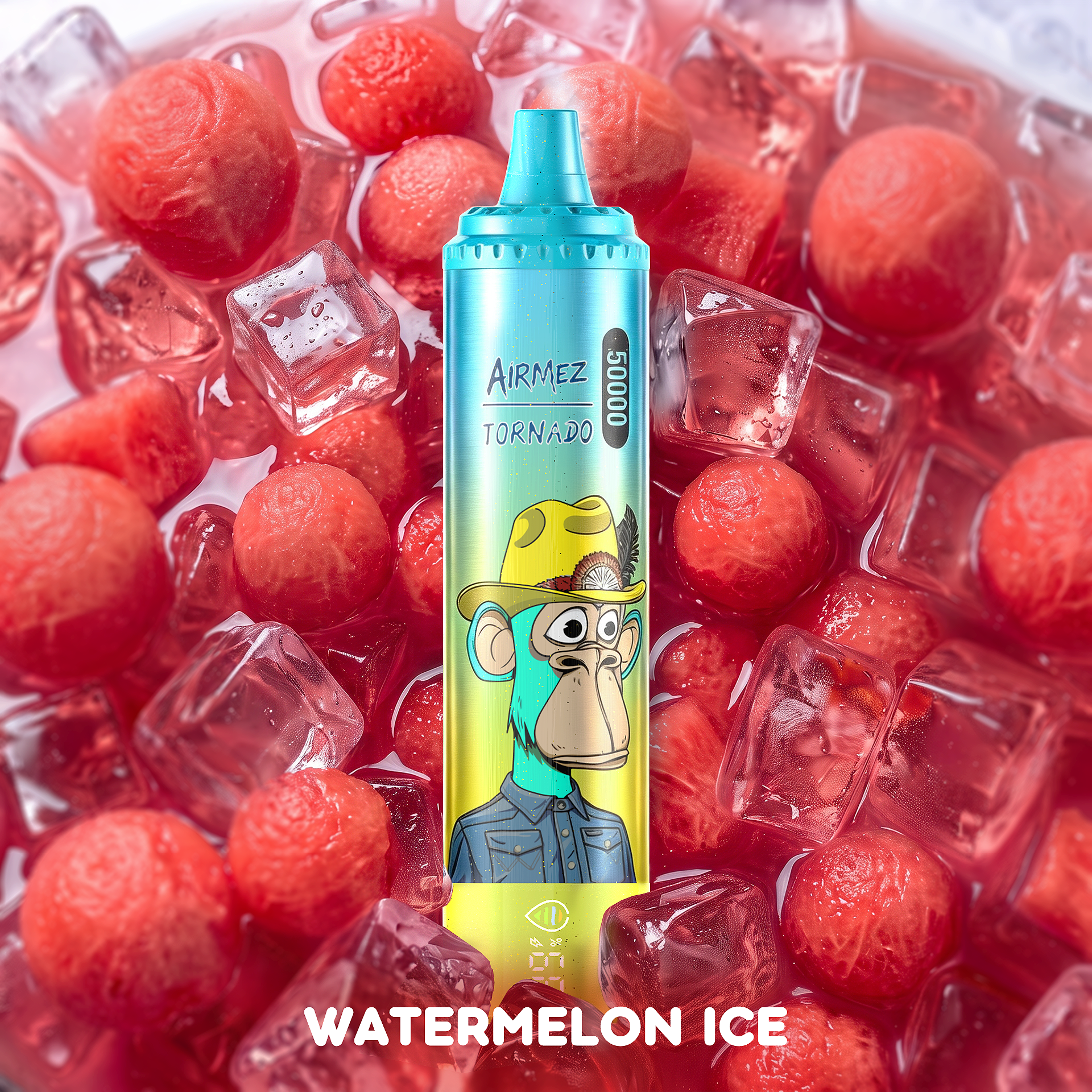AiRMEZ Tornado 50K Watermelon Ice flavor with fresh watermelon and ice cubes