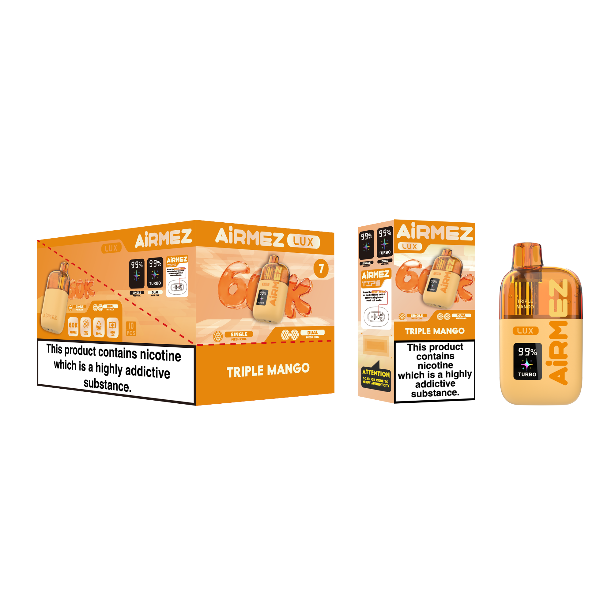 Airmez Lux 60K Puffs Disposable Vape - Visible Tank (30ml) | 10 Flavors