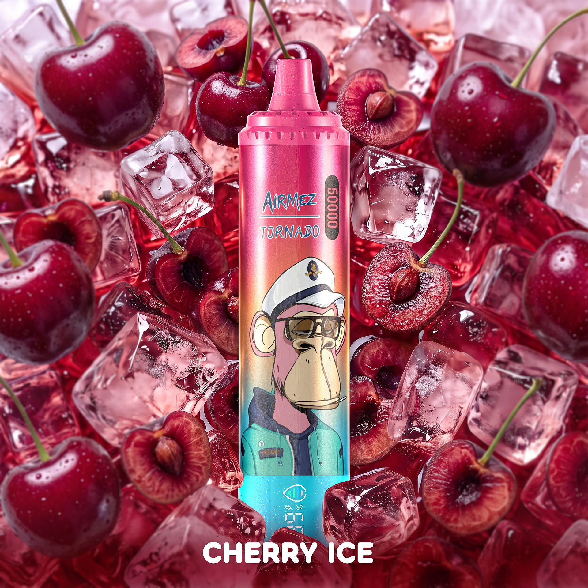 AiRMEZ Tornado 50K Cherry Ice flavor with ripe cherries and ice cubes