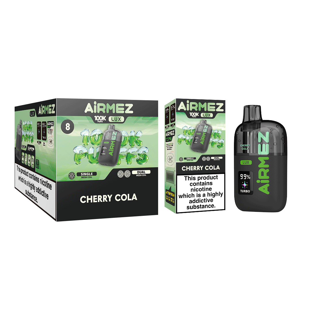 Airmez Lux 100,000 Puffs Cherry Ice disposable vape wholesale master box with 10pcs retail display carton packaging for EU market