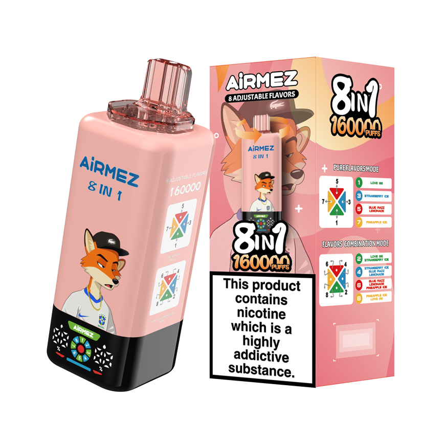 Airmez Fox 8-in-1 160K Kit 02 – Love 66 & Strawberry Ice & Blue Razz Lemonade & Pineapple Ice | Device & Single Pack Box | Ships from Poland, No Customs Fee