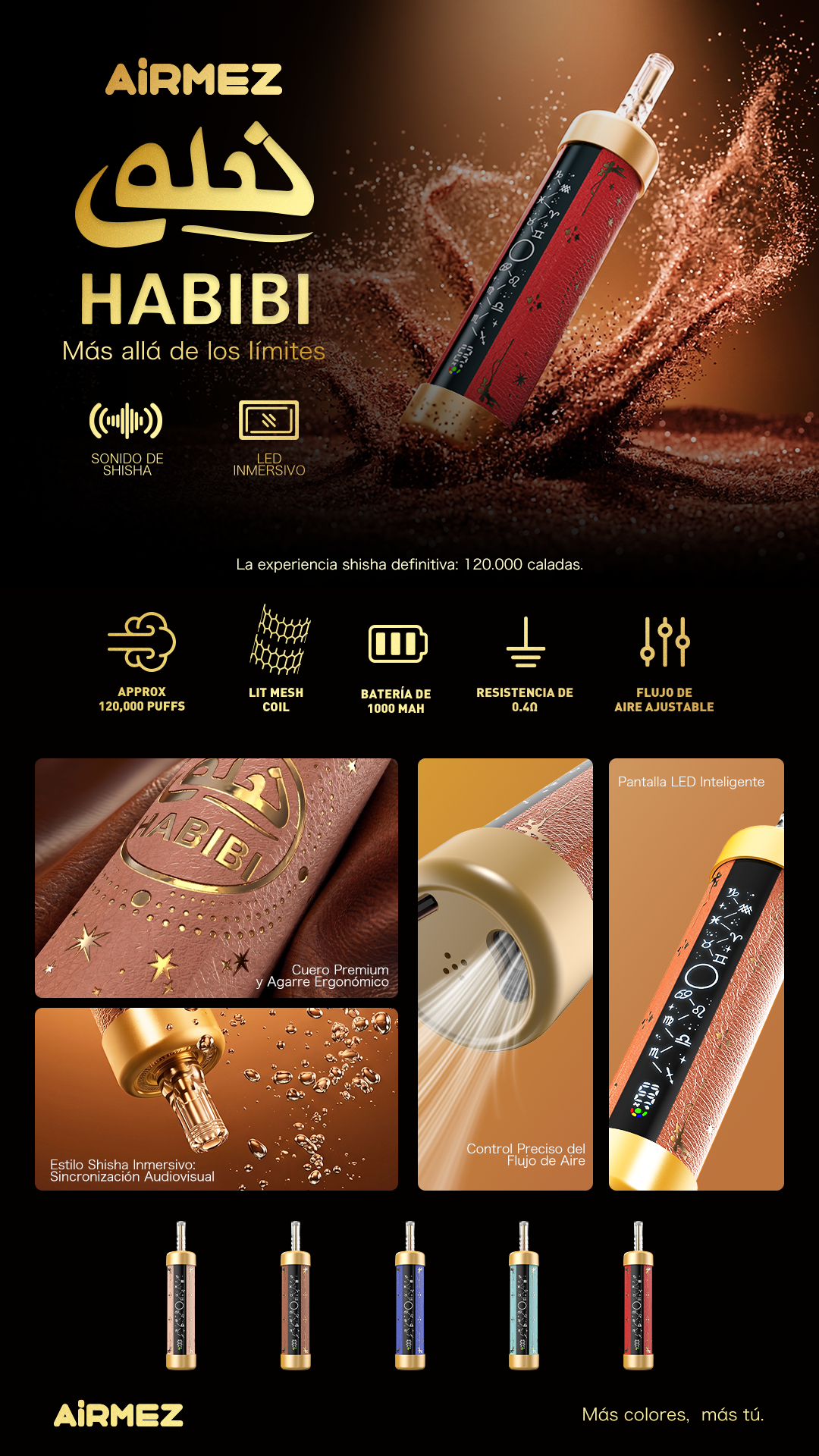 AiRMEZ HABIBI 120K electronic shisha with high vapor output and adjustable airflow