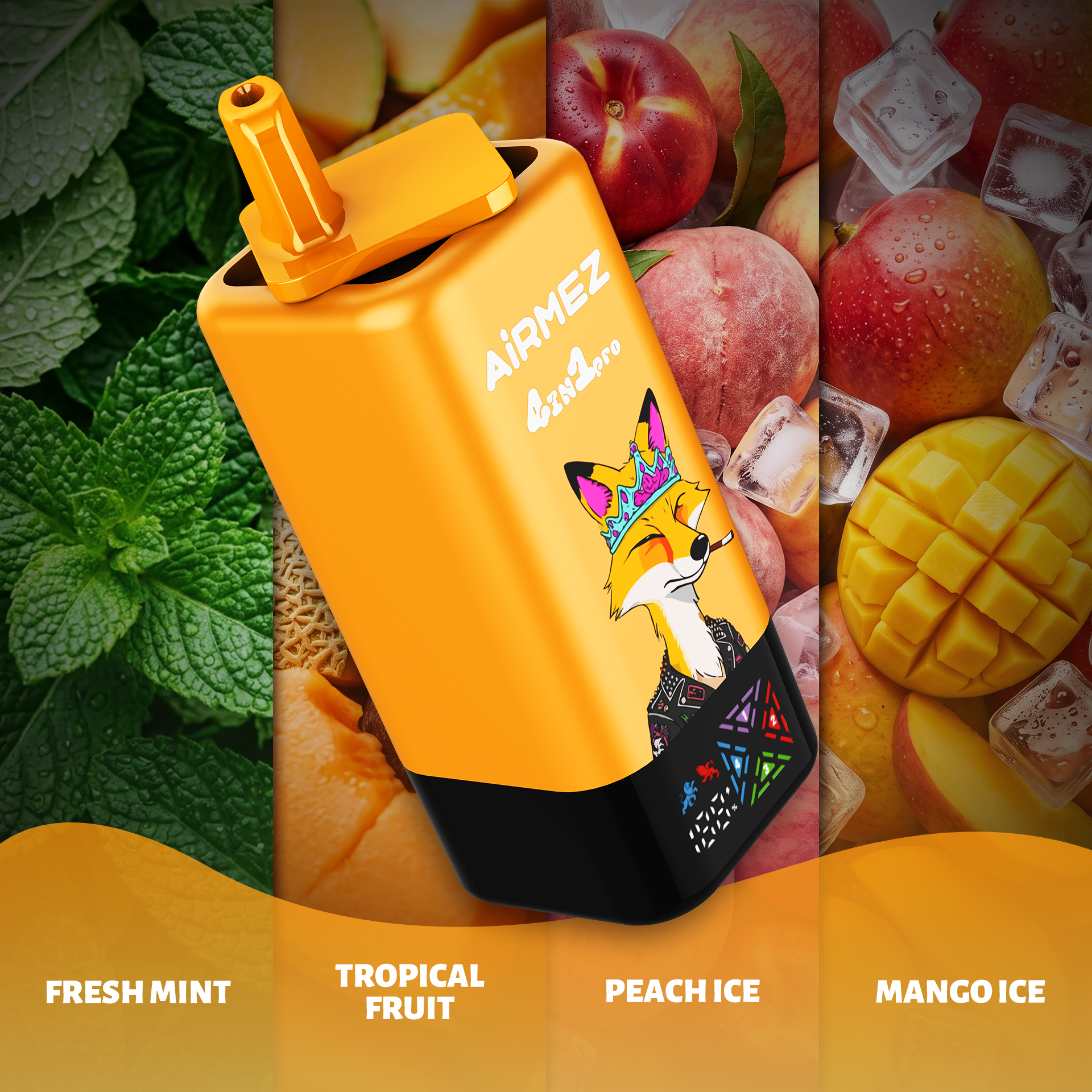 AiRMEZ Fox 4-in-1 Pro 120K Fresh Mint, Tropical Fruit, Peach Ice and Mango Ice