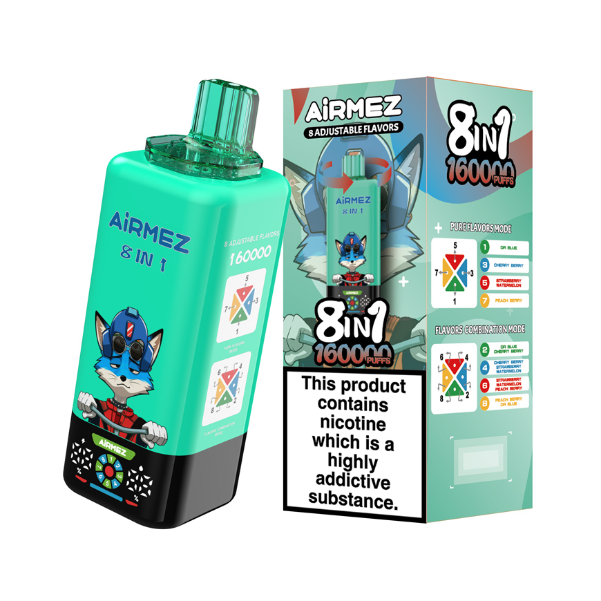 Airmez Fox 8-in-1 160K Flavour – Dr Blue & Cherry Berry & Strawberry Watermelon & Peach Berry | Device & Single Pack Box | Ships from Poland, No Customs Fee