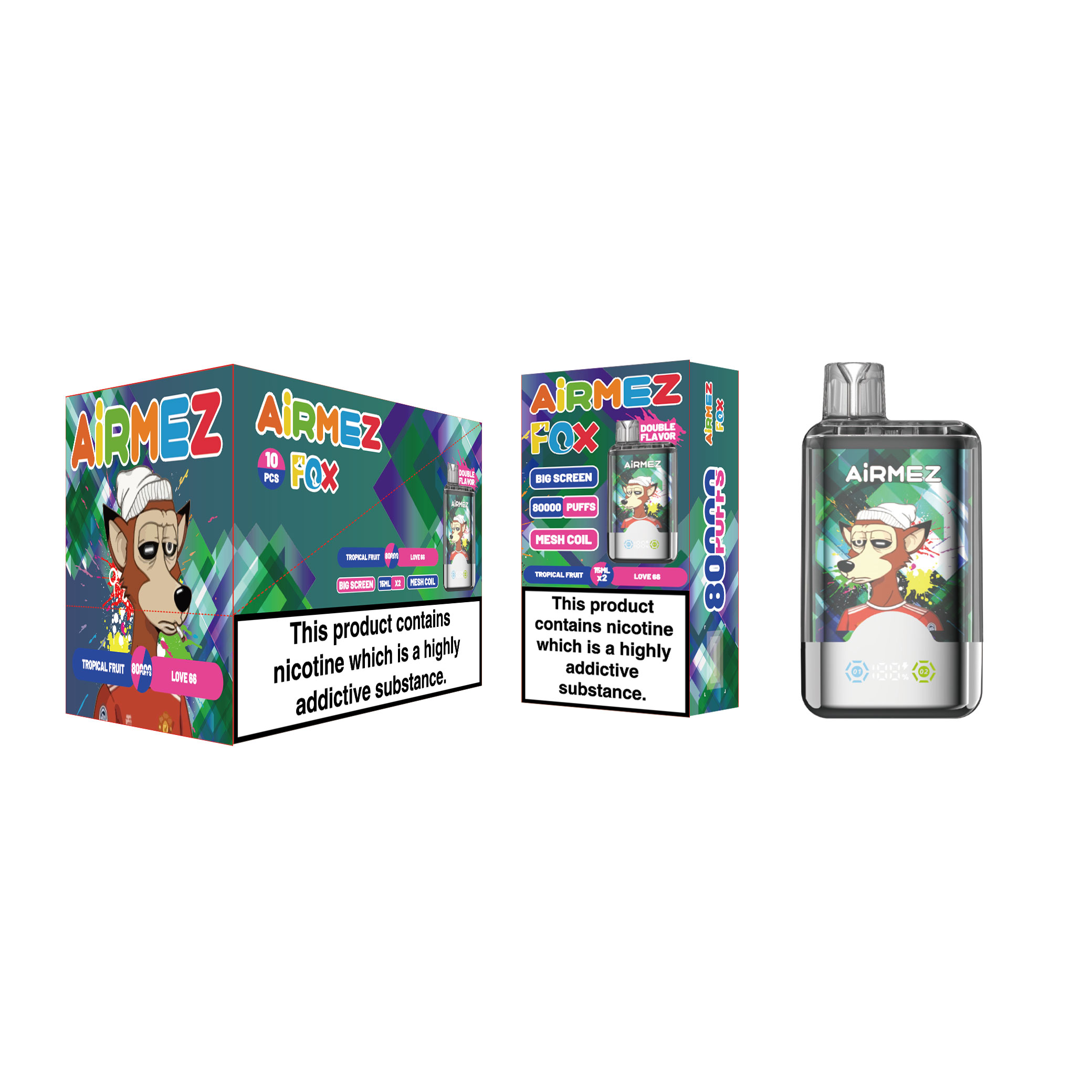 Airmez 80,000 Puffs Mixed Berries wholesale packaging. 10-count shop display box. Reliable source from EU local warehouse, no customs duty.