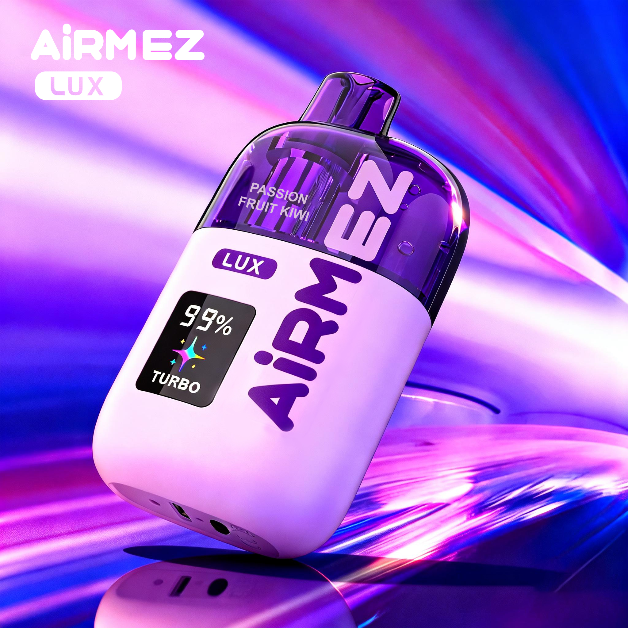 Airmez Lux 60,000 Puffs Disposable Vape collection featuring 10 premium flavors with 30ml visible oil tank and HD smart display screen.