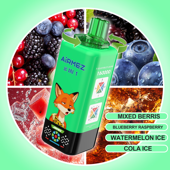 Airmez Fox 8-in-1 160K Kit 04 – Mixed Berries & Blueberry Raspberry & Watermelon Ice & Cola Ice | 4 Flavor Kit Render | Rotate to Switch | EU Stock Ships from Poland