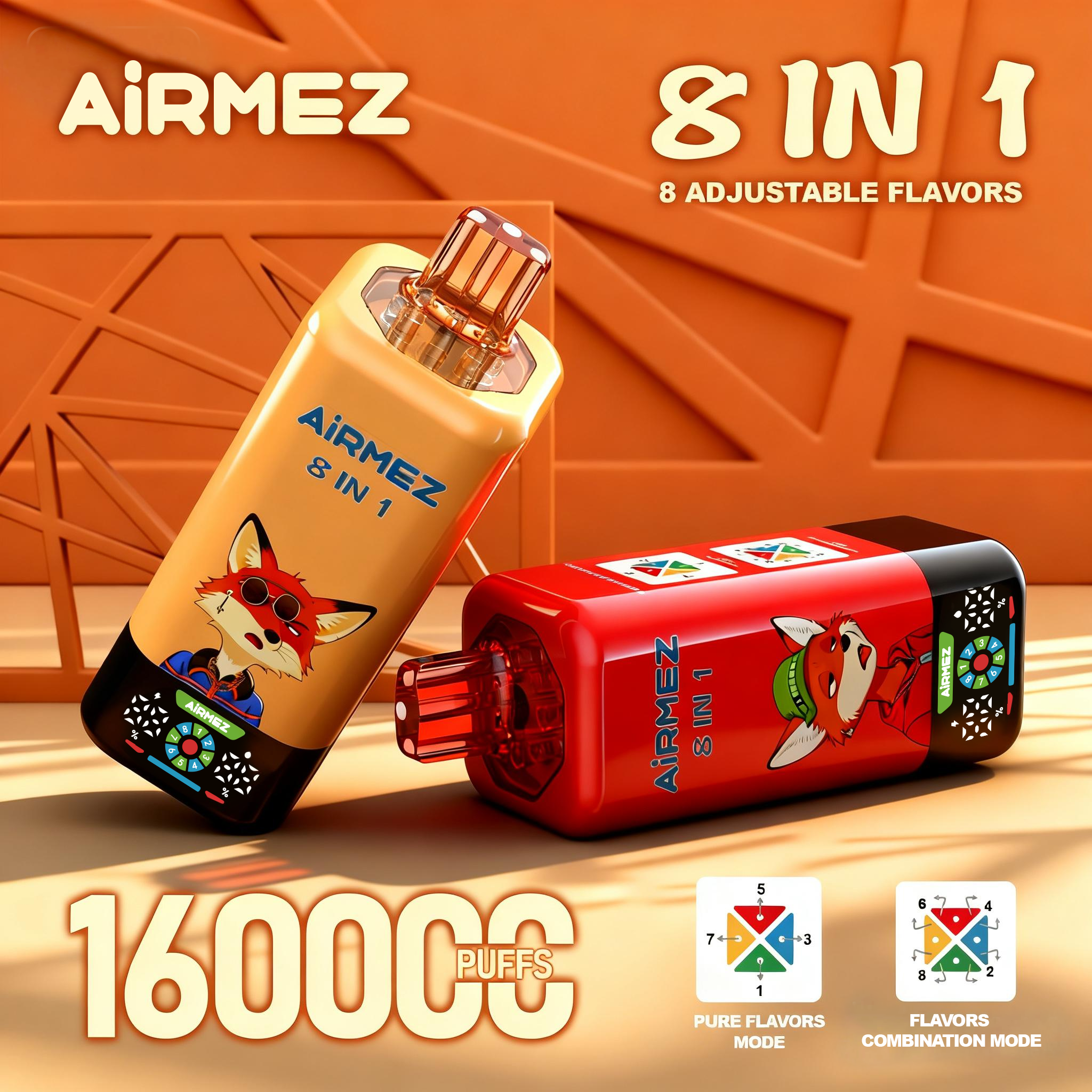 Airmez Fox 8-in-1 – Pure Flavors Mode & Combination Mode | 8 Adjustable Flavor Settings | EU Wholesale