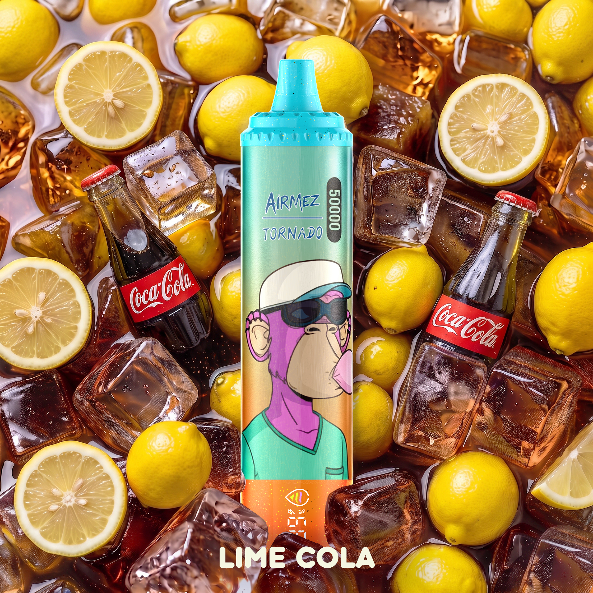AiRMEZ Tornado 50K Lime Cola flavor with fresh lime, cola and ice cubes