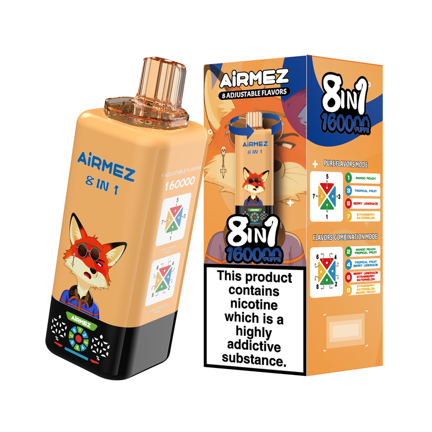 Airmez Fox 8-in-1 160K Kit 05 – Mango Peach & Tropical Fruit & Berry Lemonade & Strawberry Watermelon | Device & Single Pack Box | Ships from Poland, No Customs Fee