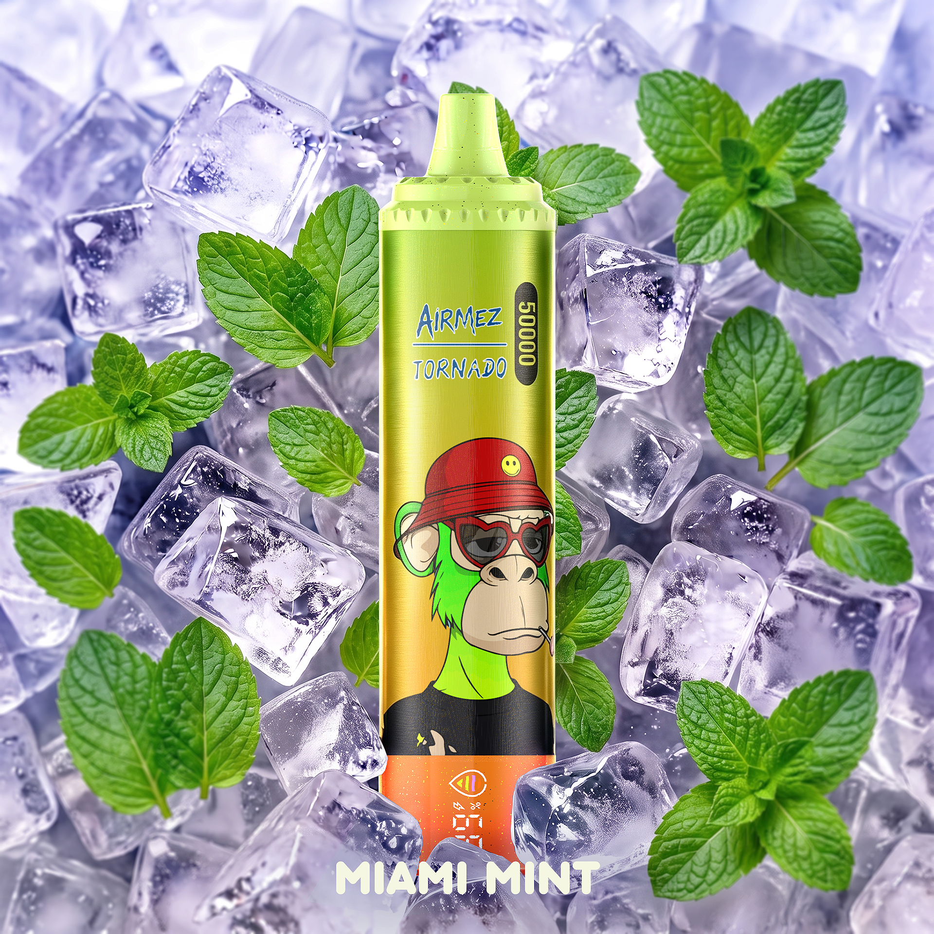AiRMEZ Tornado 50K Miami Mint flavor with fresh mint leaves and ice cubes