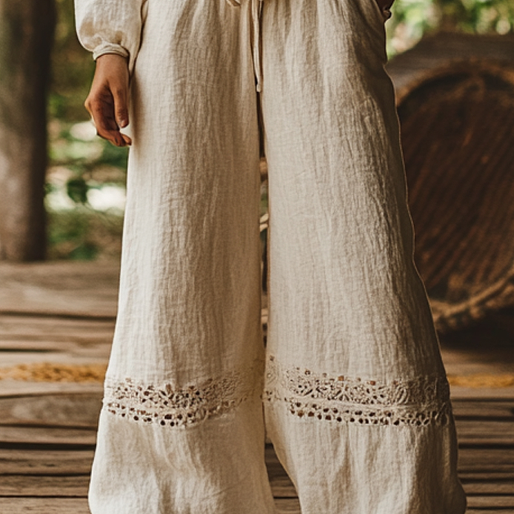 Bohemian Holiday Style Retro Linen Floral Ethnic Totem Print Casual Pants