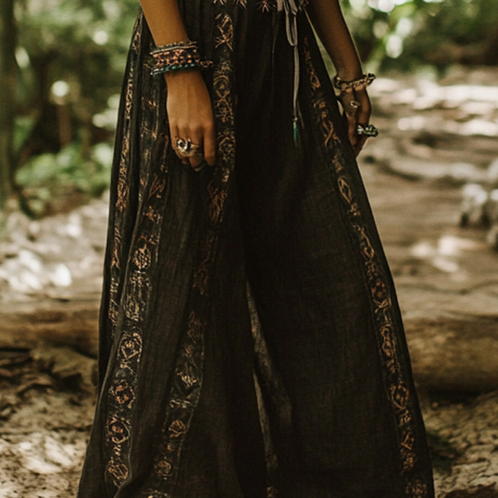 Bohemian Holiday Style Retro Linen Floral Ethnic Totem Print Casual Pants