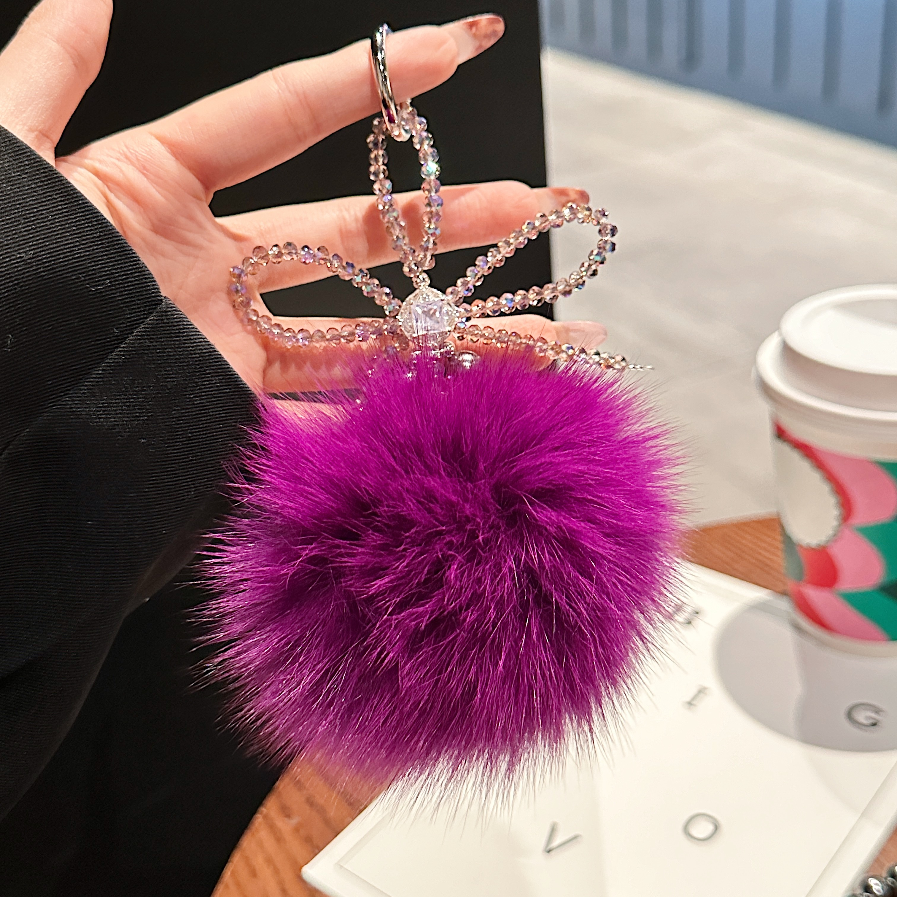 Fluffy Pom-Pom & Beaded Bow Phone Charms