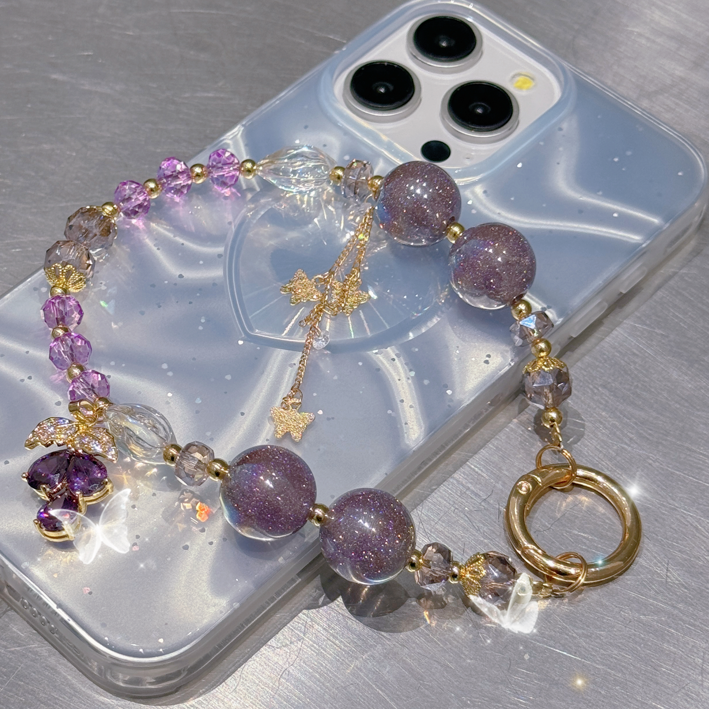Iridescent Gem & Floral Charm Phone Chains