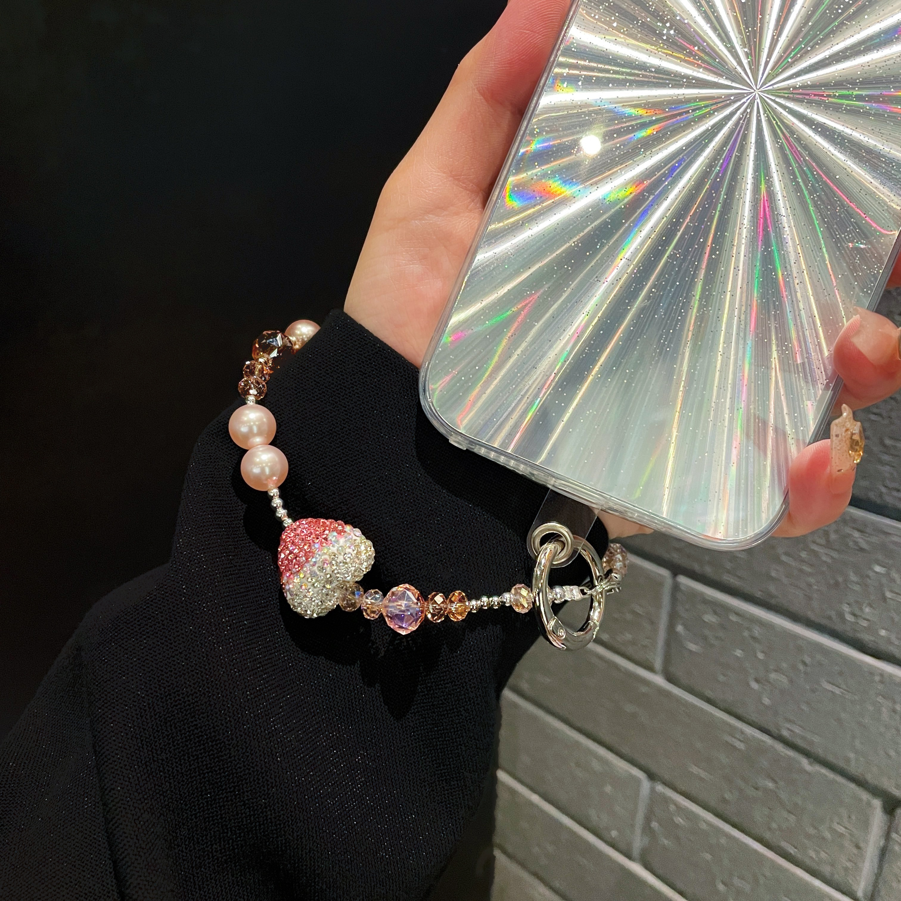 Sparkling Heart & Crystal Charm Phone Chains