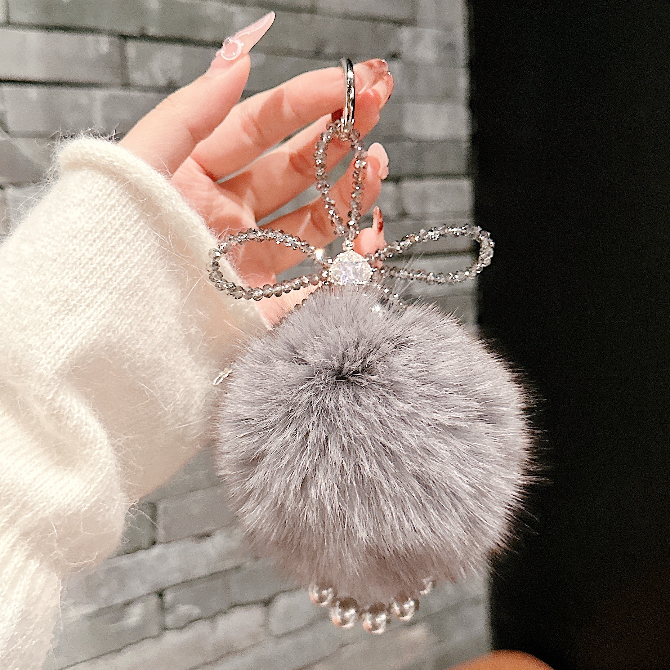 Plush Pom-Pom & Beaded Bow Phone Charms