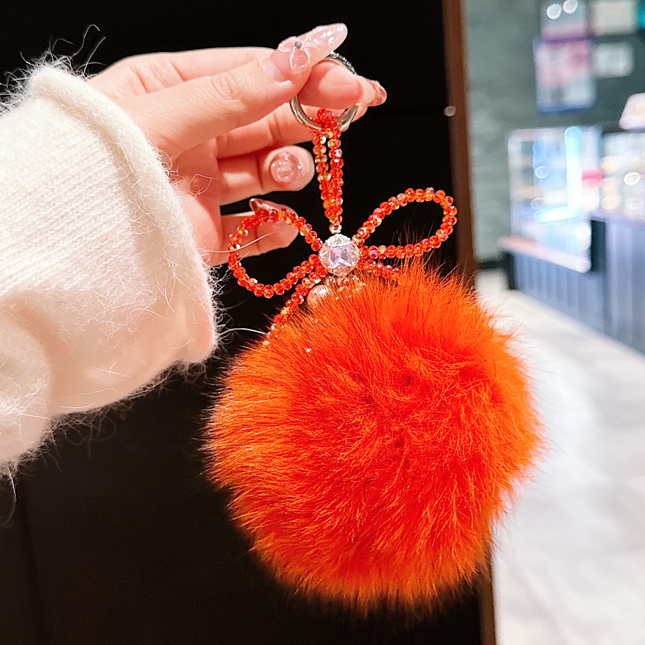 Fluffy Pom-Pom & Beaded Bow Phone Charms