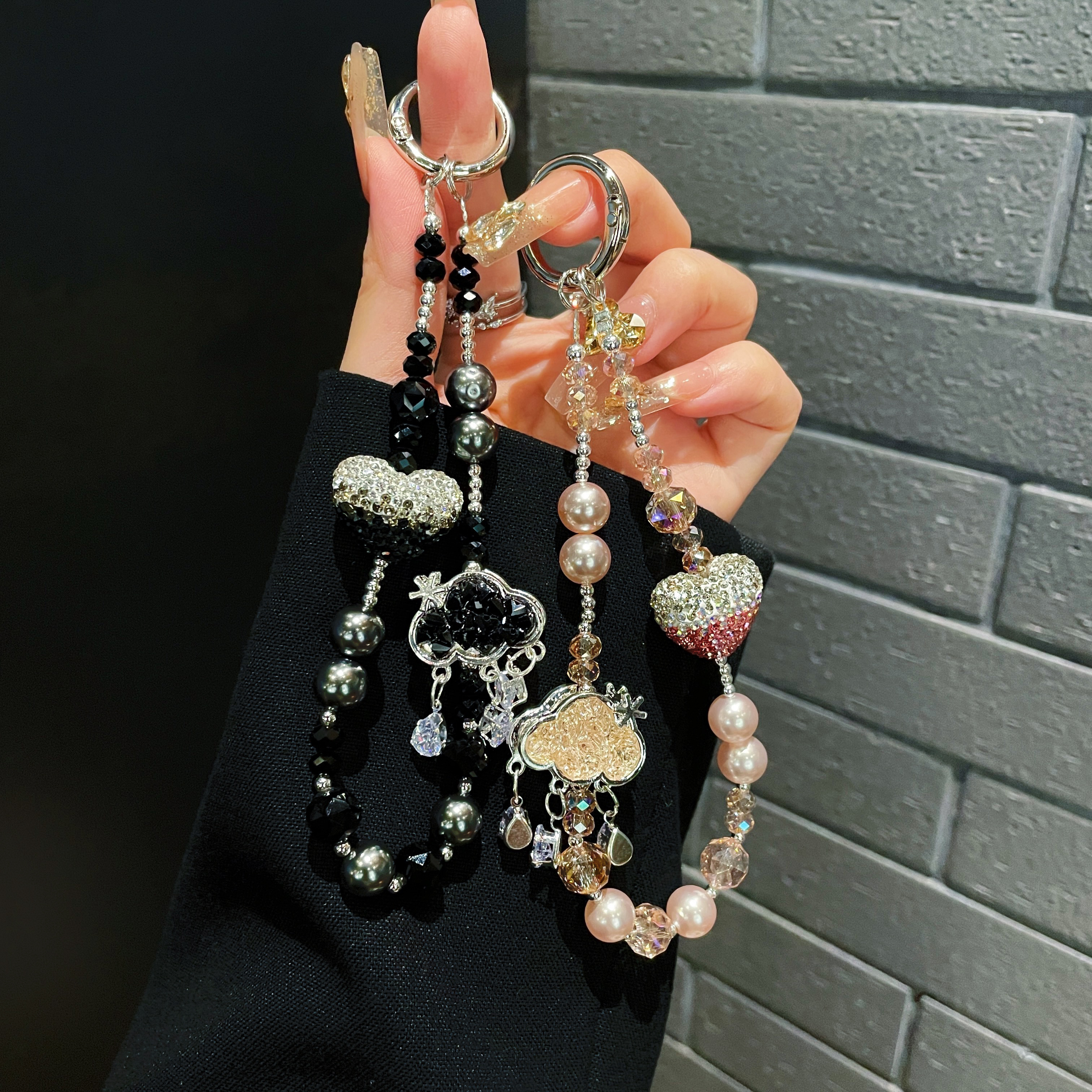 Sparkling Heart & Crystal Charm Phone Chains