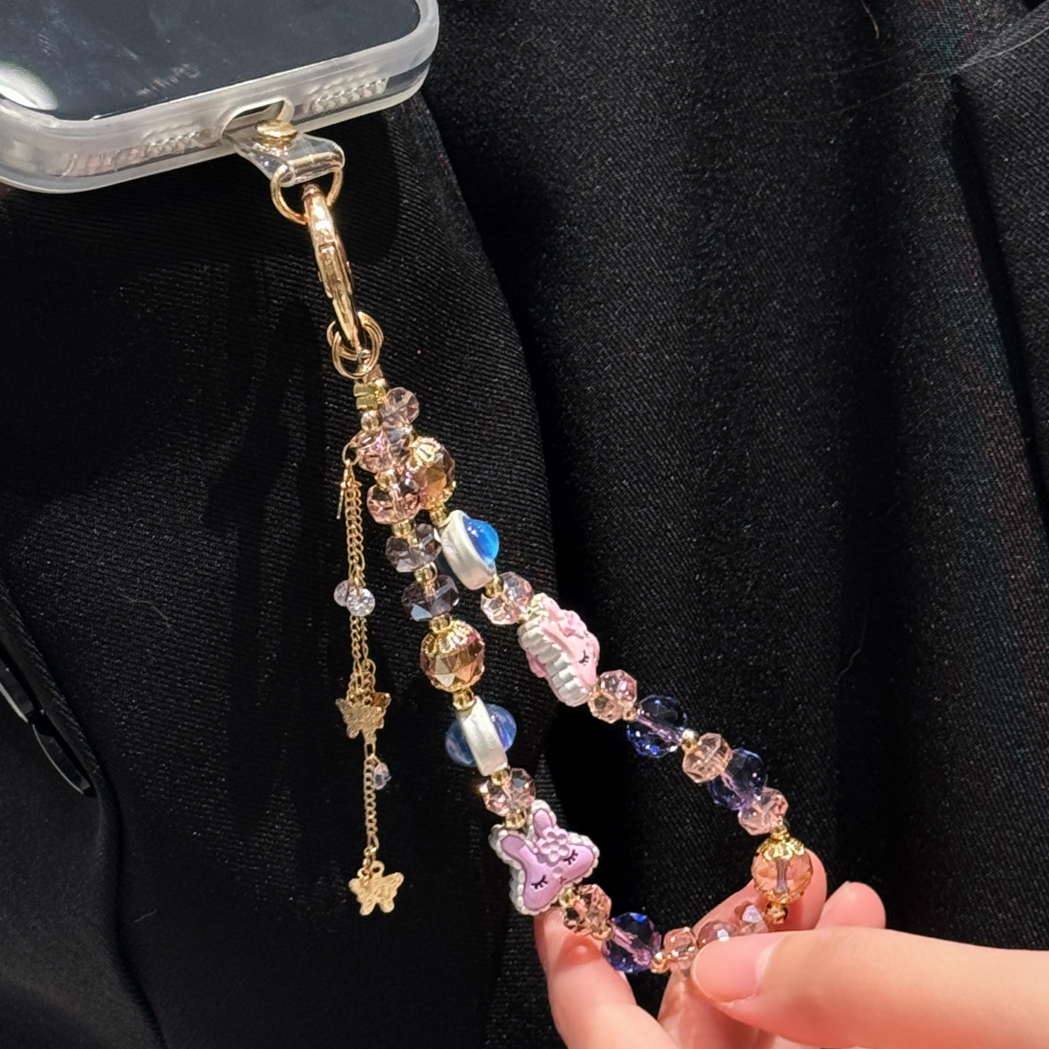 Sparkling Butterfly & Heart Charm Phone Chains