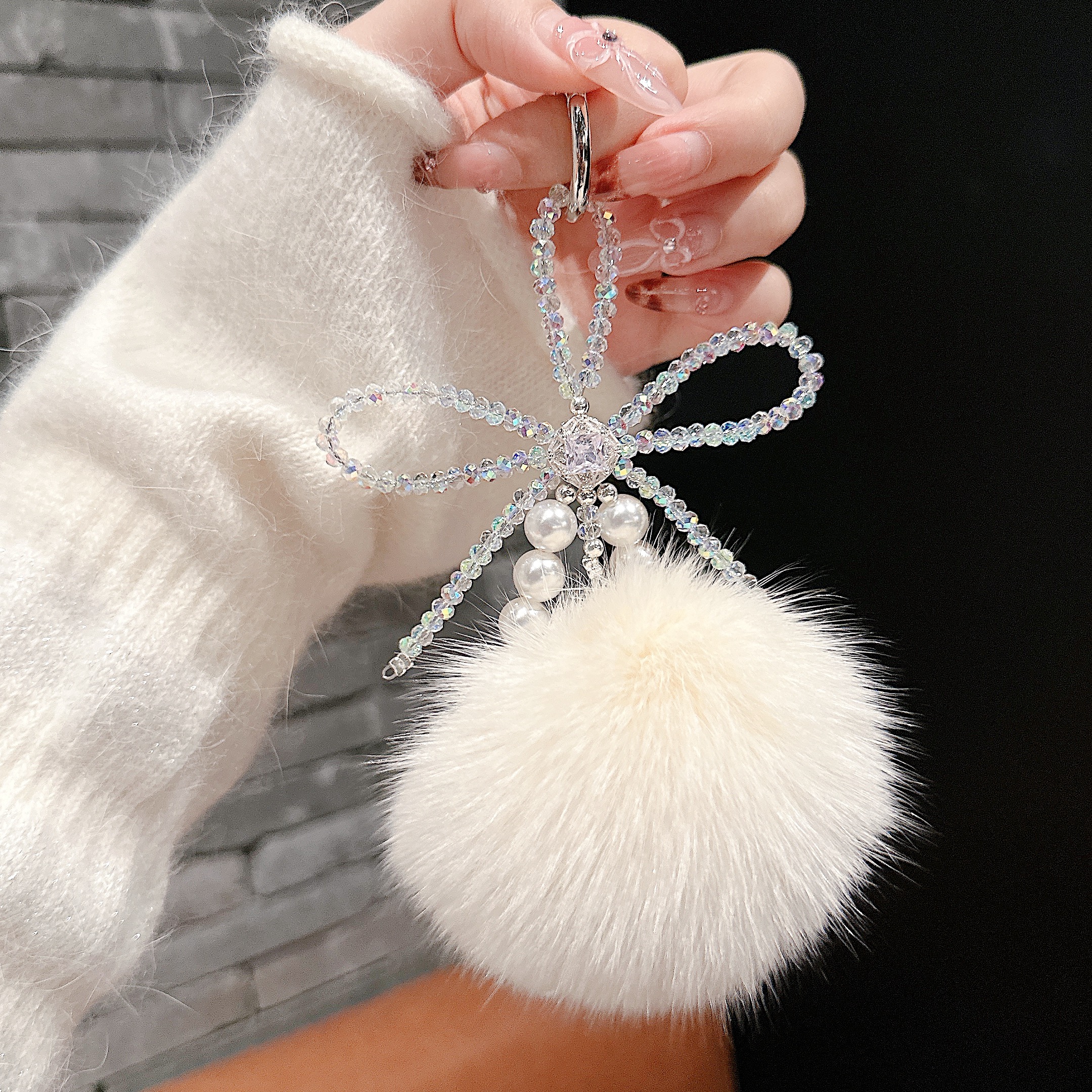Plush Pom-Pom & Beaded Bow Phone Charms