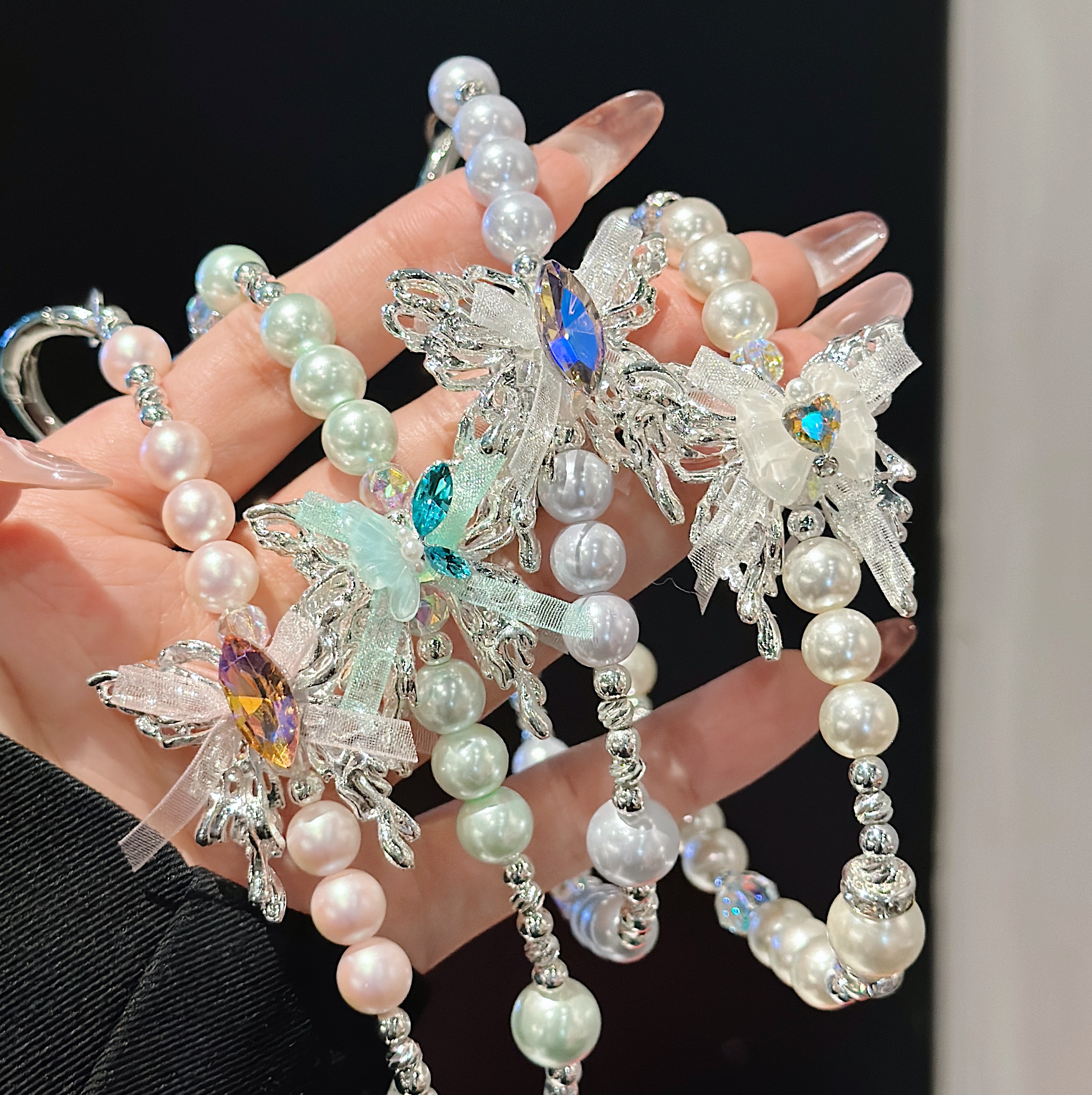 Ethereal Butterfly & Pearl Phone Charms