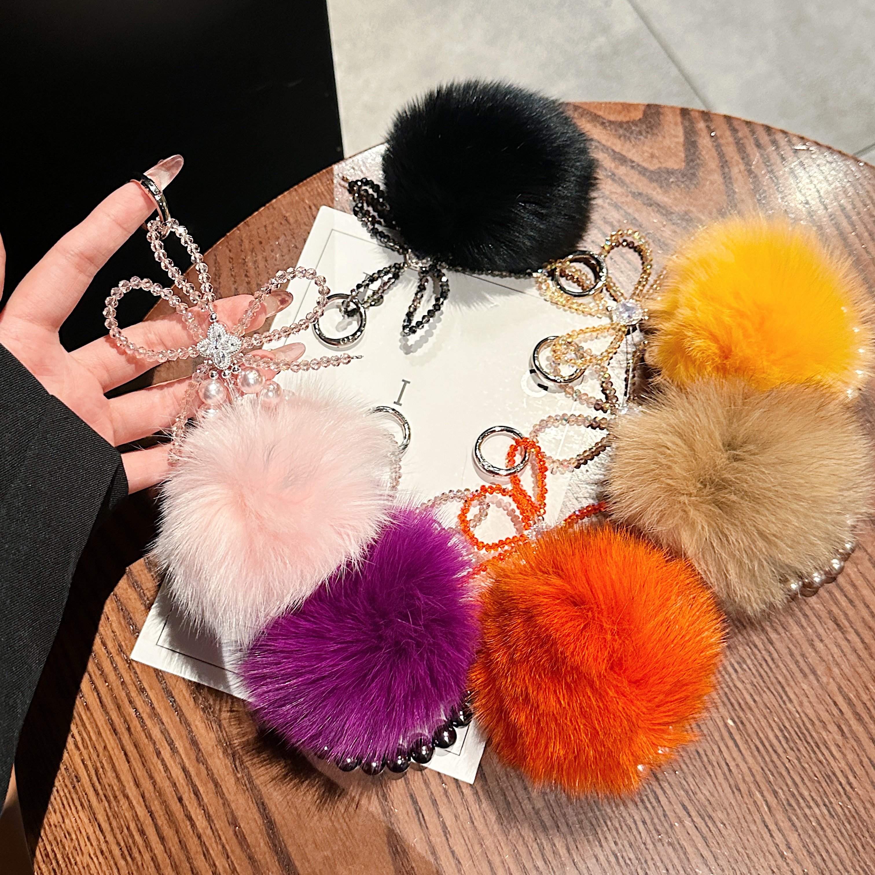 Fluffy Pom-Pom & Beaded Bow Phone Charms