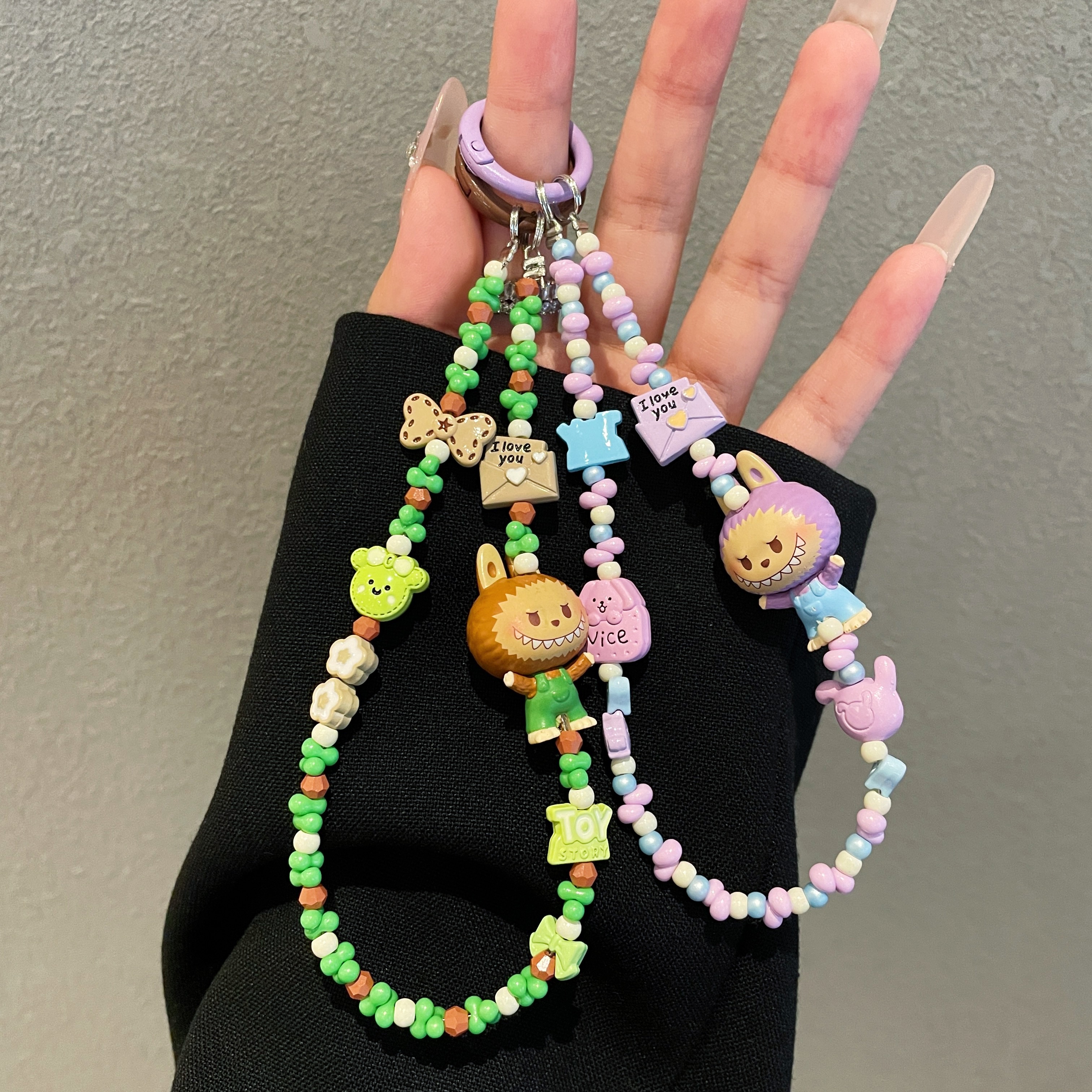 Playful Character & Flower Bead Phone Charms