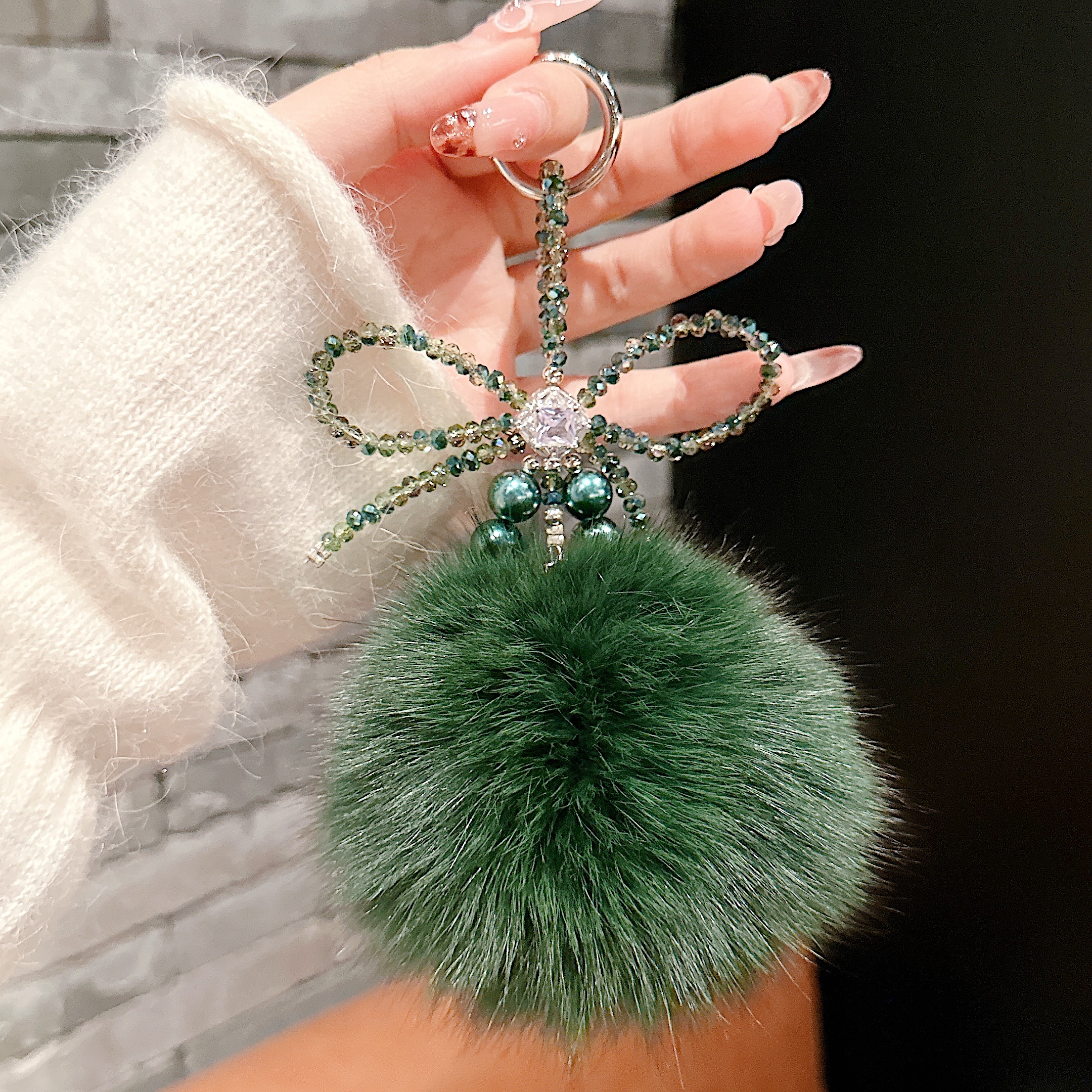 Plush Pom-Pom & Beaded Bow Phone Charms