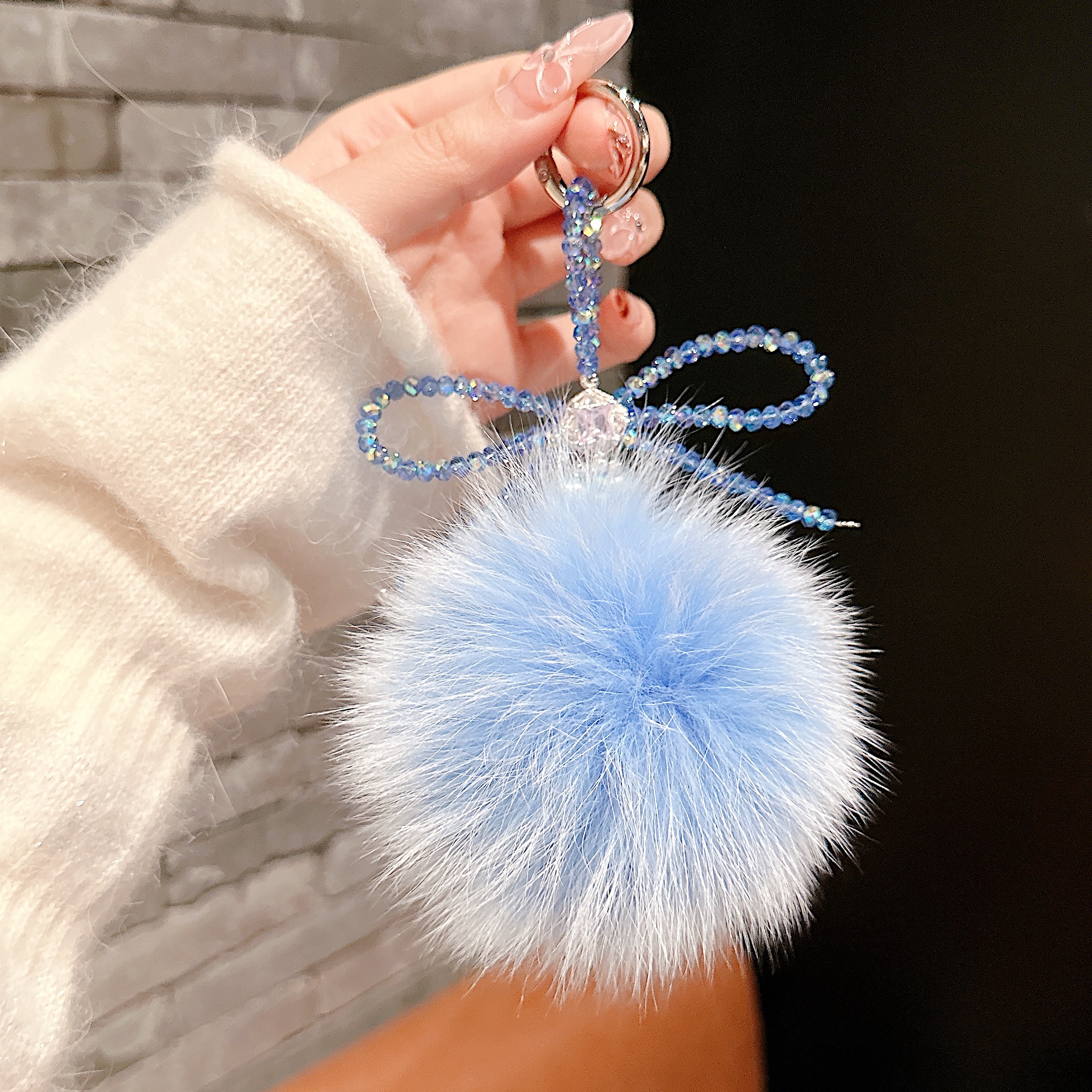 Plush Pom-Pom & Beaded Bow Phone Charms