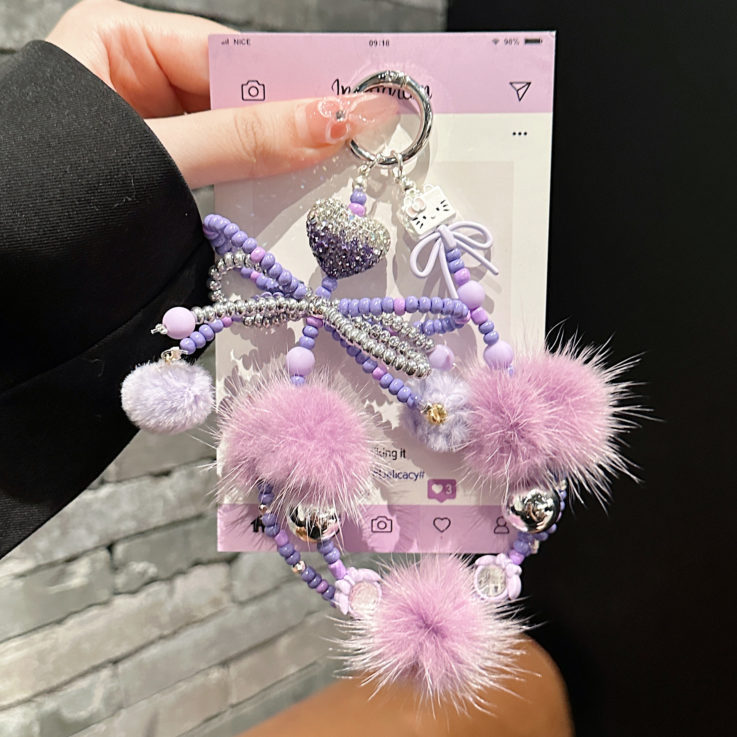 Fluffy Pom-Pom & Beaded Bow Phone Charms