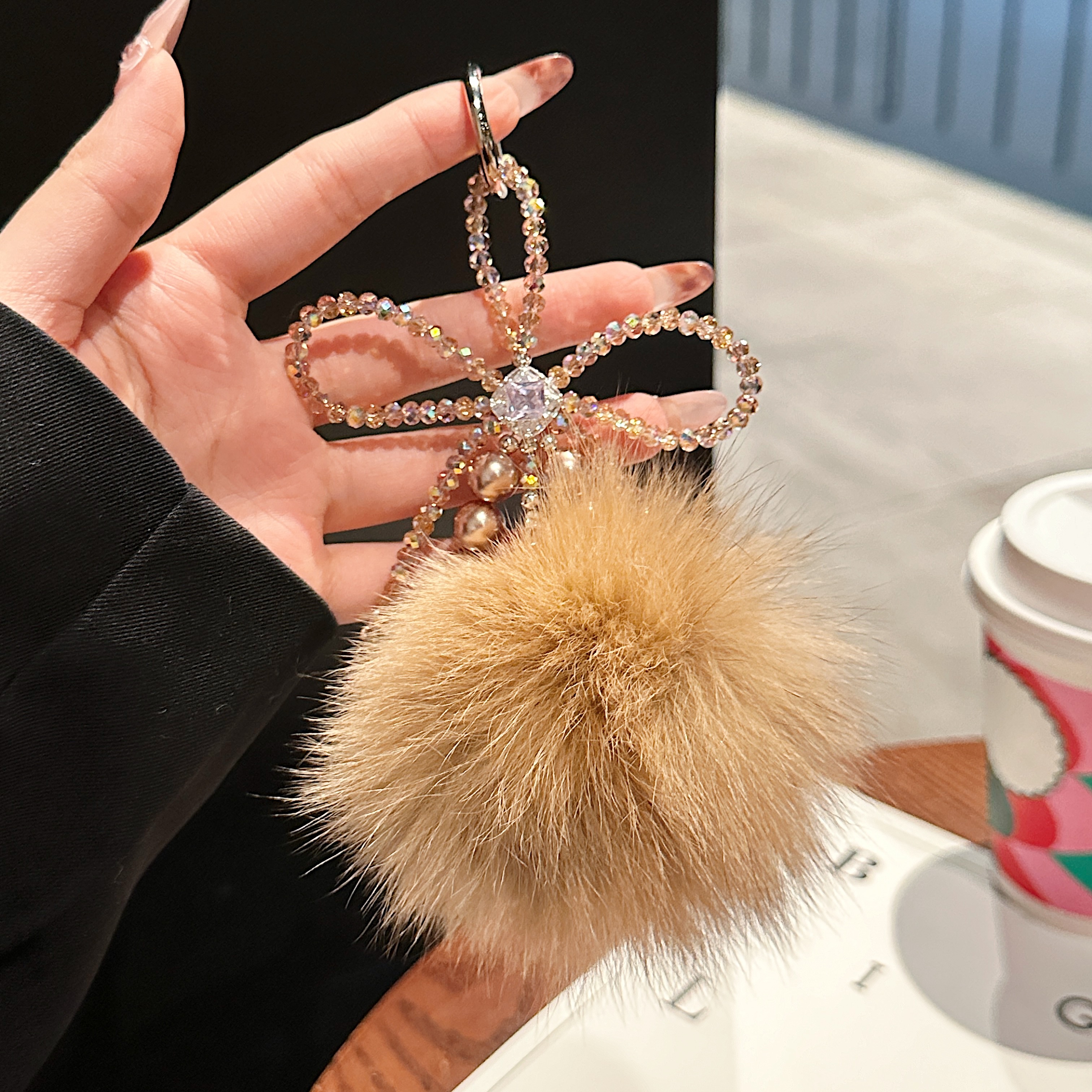Fluffy Pom-Pom & Beaded Bow Phone Charms