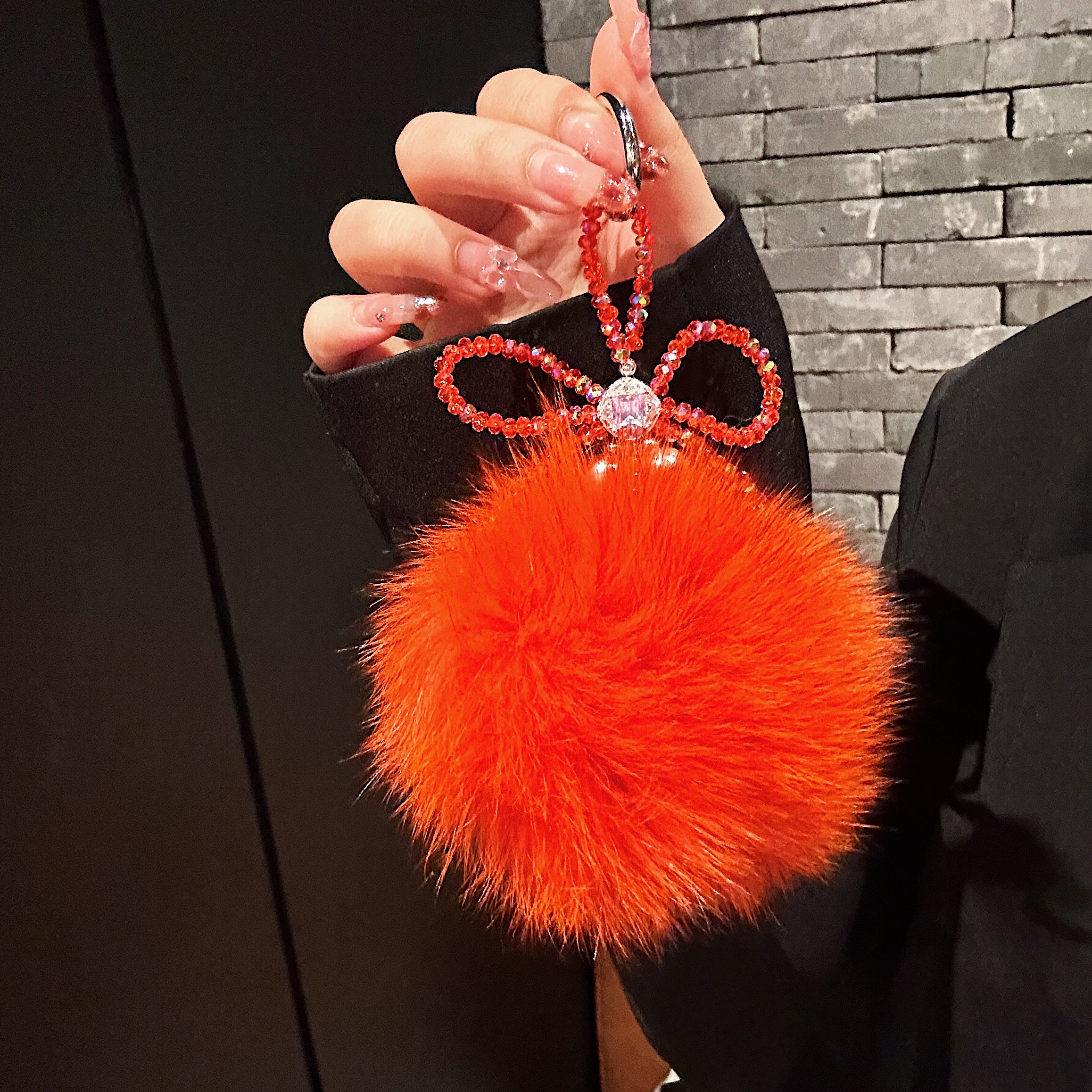 Fluffy Pom-Pom & Beaded Bow Phone Charms