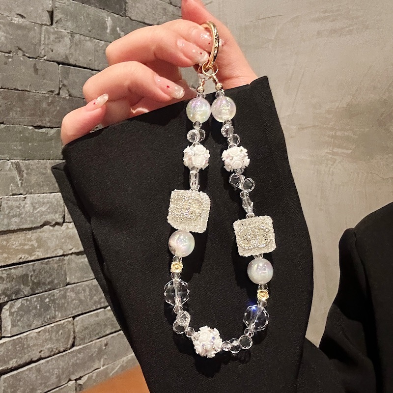 Elegant Crystal Cube & Bead Phone Charms