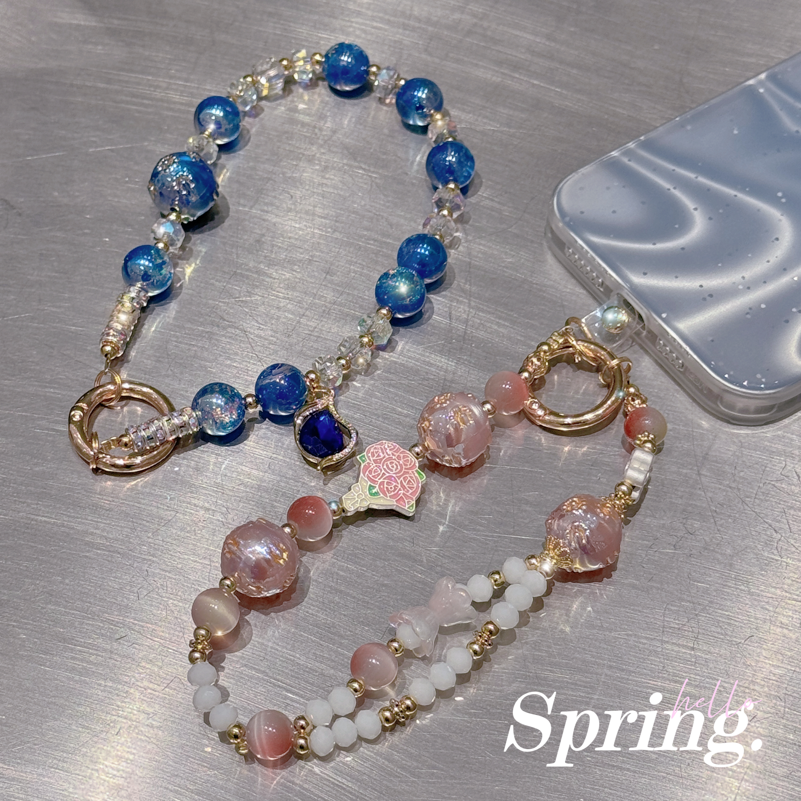 Sparkling Spring & Crystal Bead Phone Charms