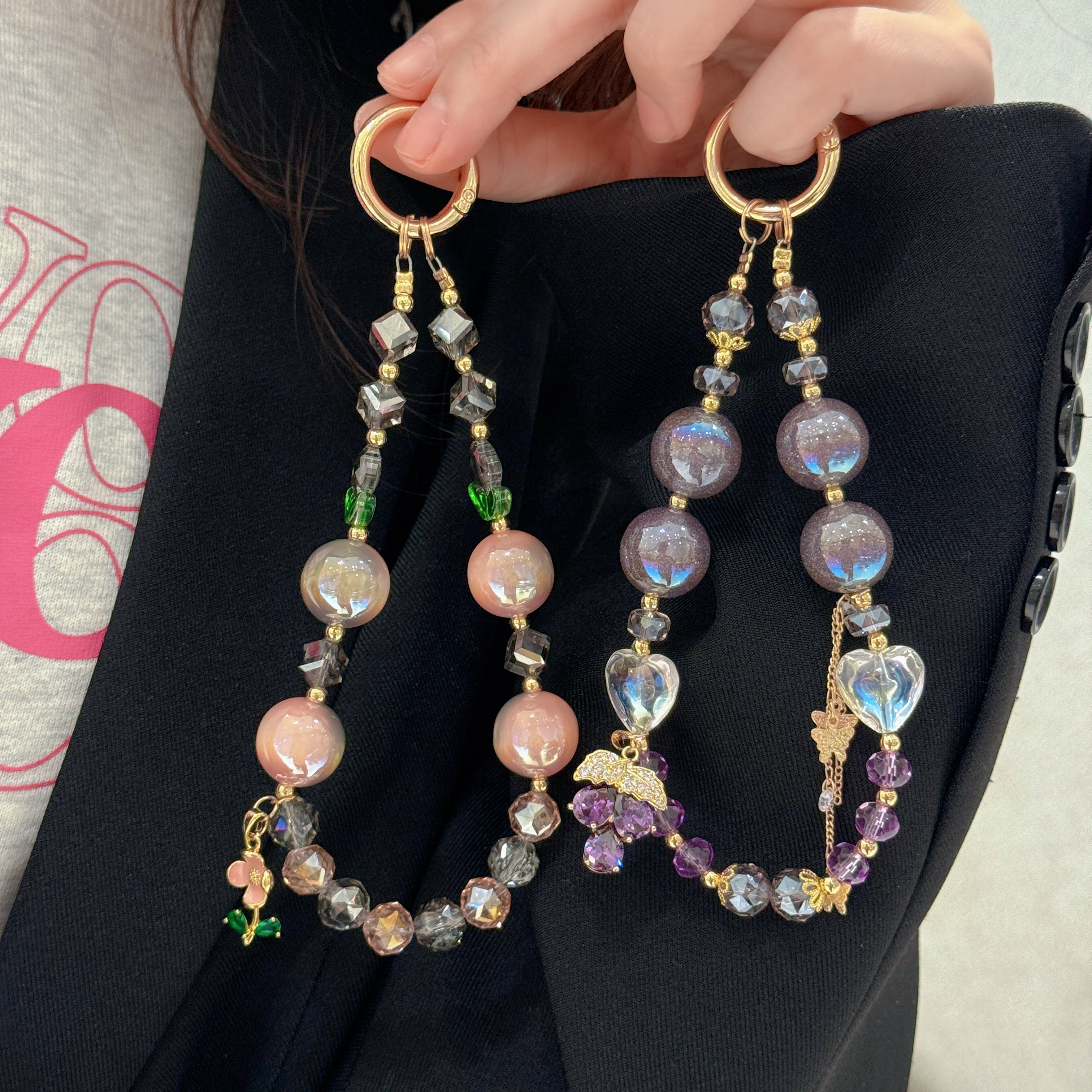 Iridescent Gem & Floral Charm Phone Chains