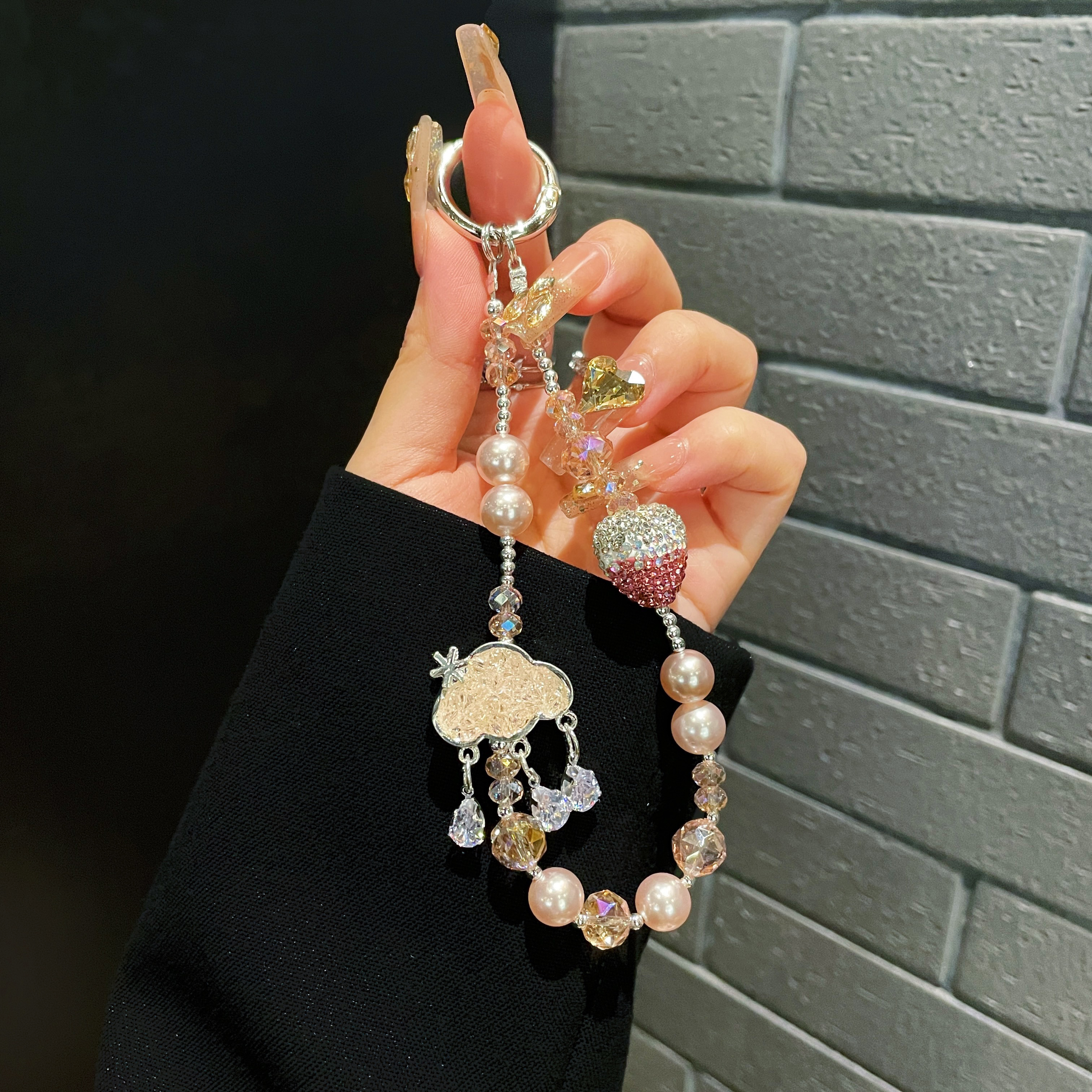 Sparkling Heart & Crystal Charm Phone Chains