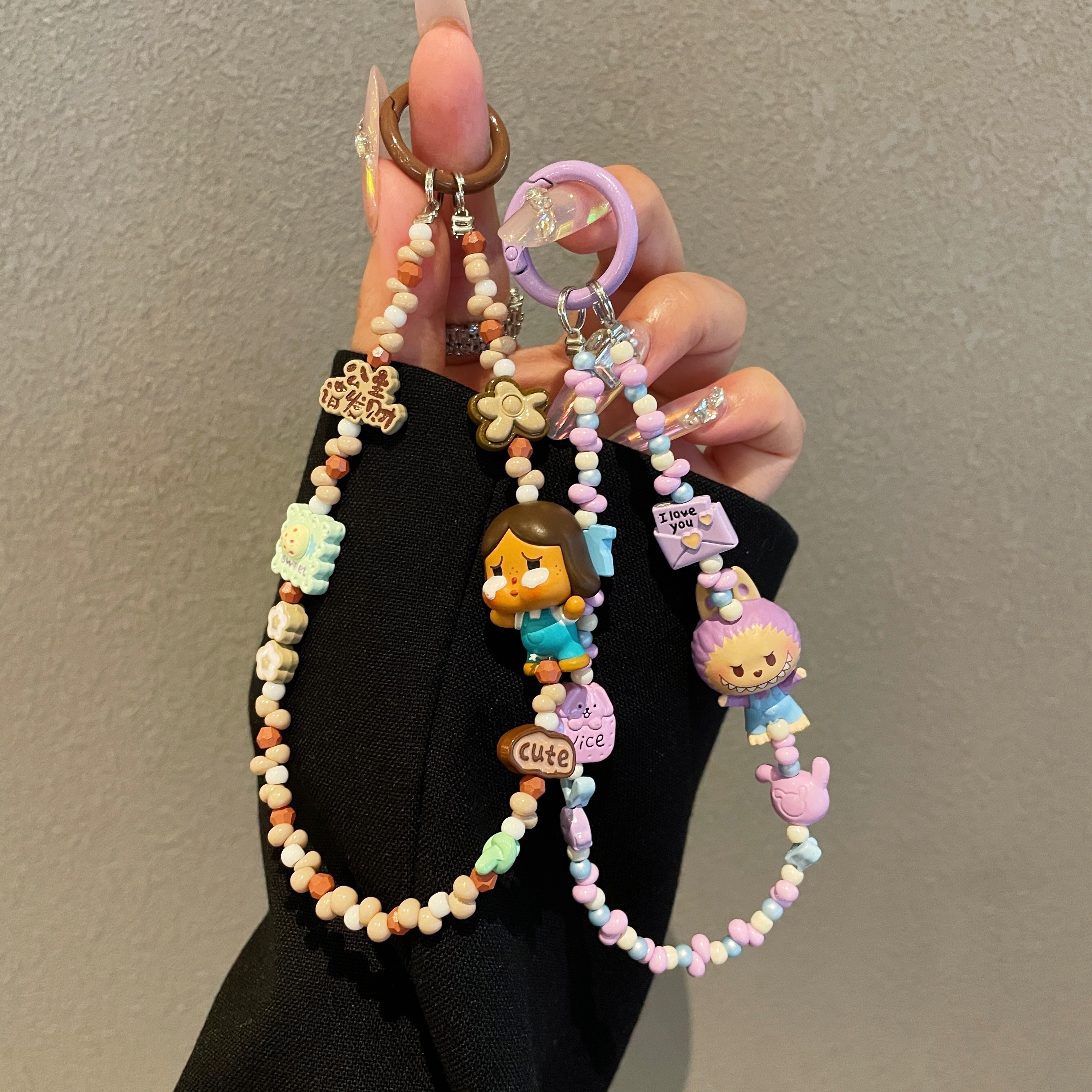 Playful Character & Flower Bead Phone Charms