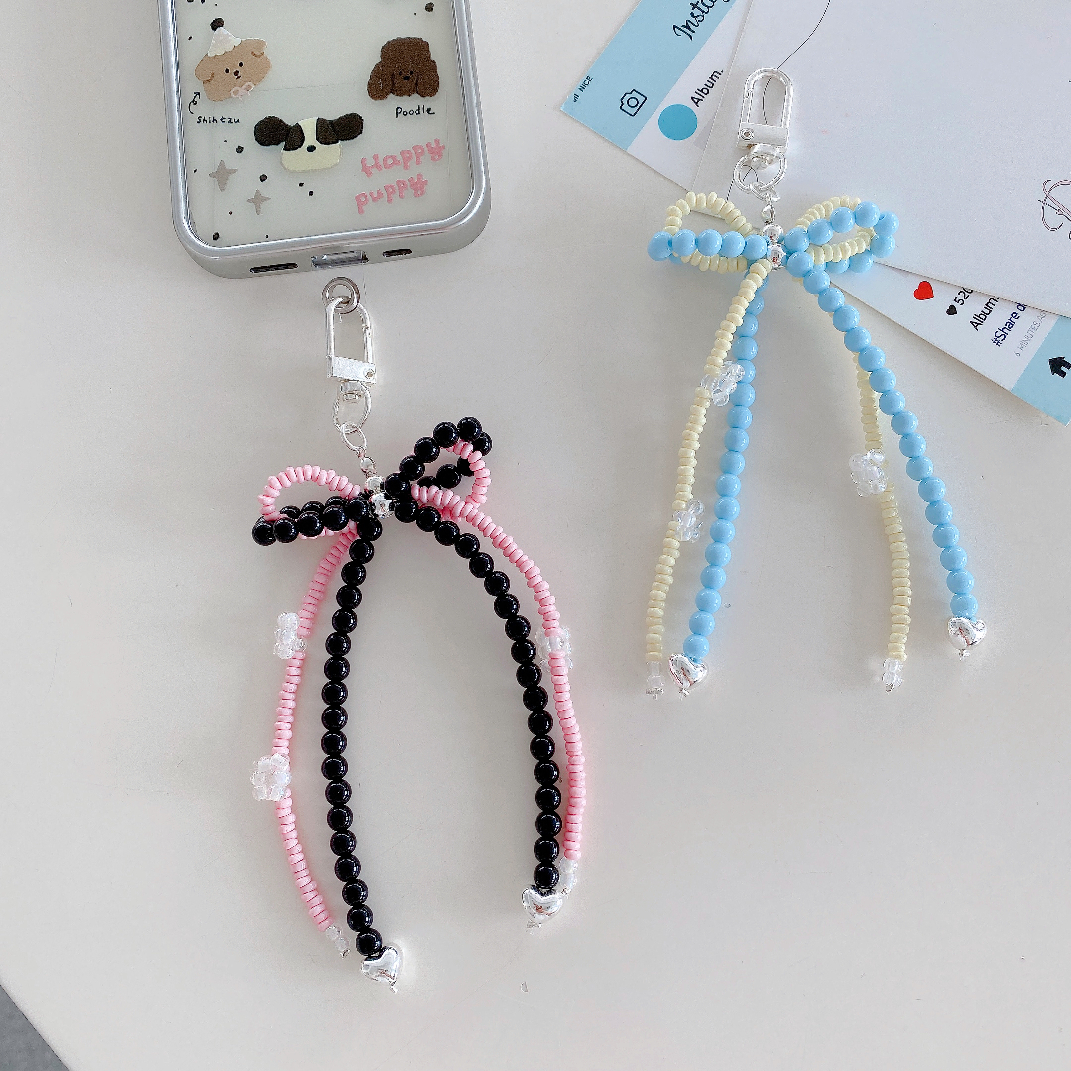 Playful Beaded Bow Phone Charms